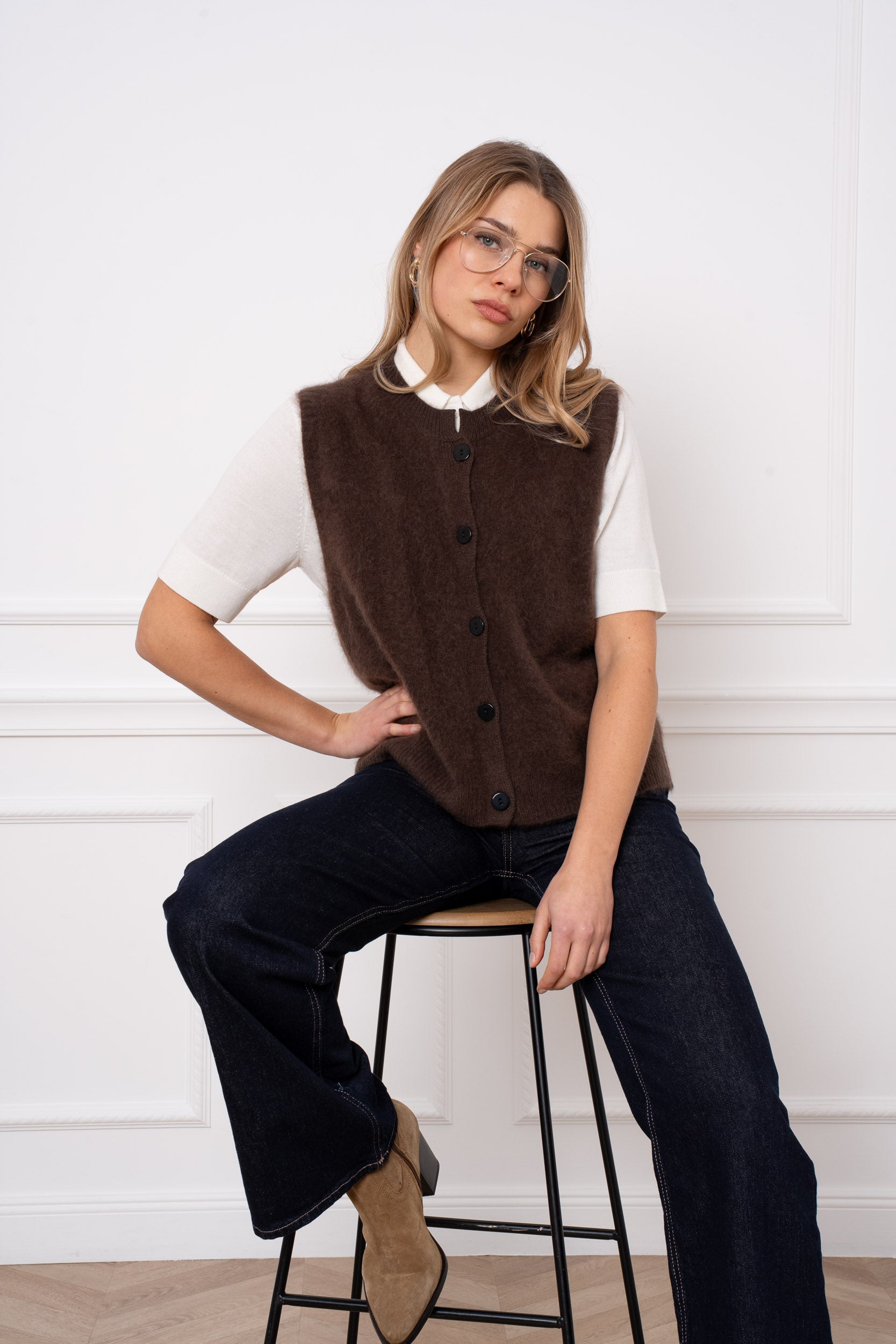 Gilet laine & cachemire brossé sans manche