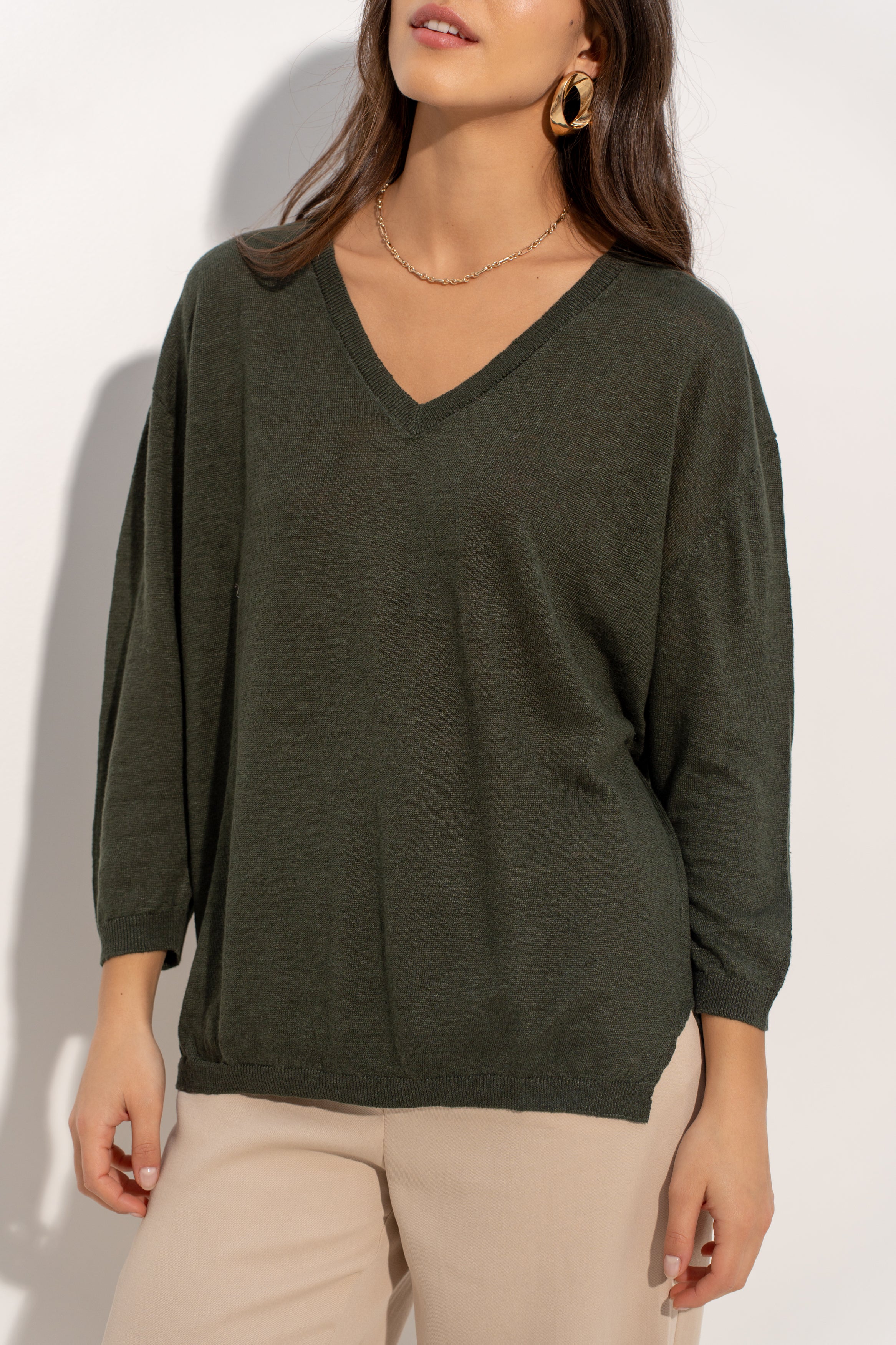 Pull V oversize en lin tricoté