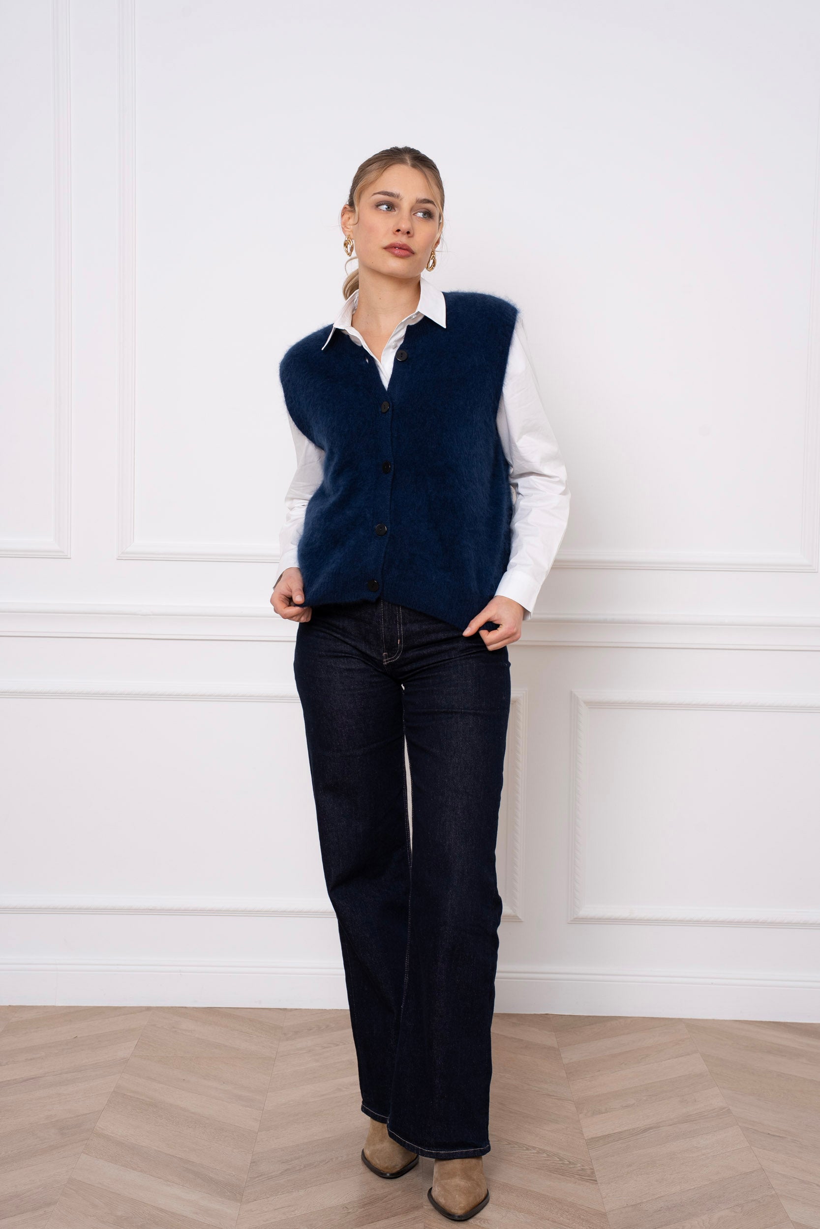 Gilet laine & cachemire brossé sans manche
