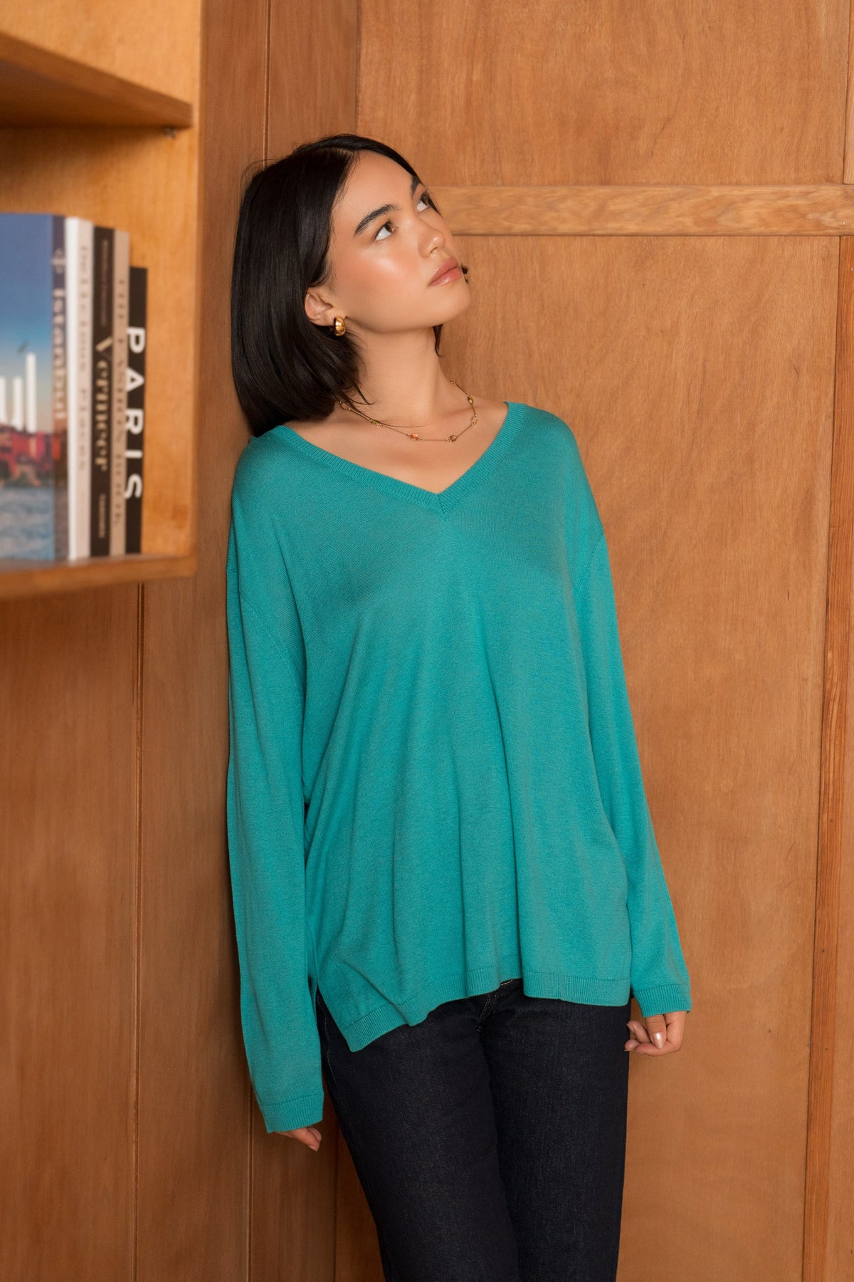 Pull V oversize en soie et cachemire