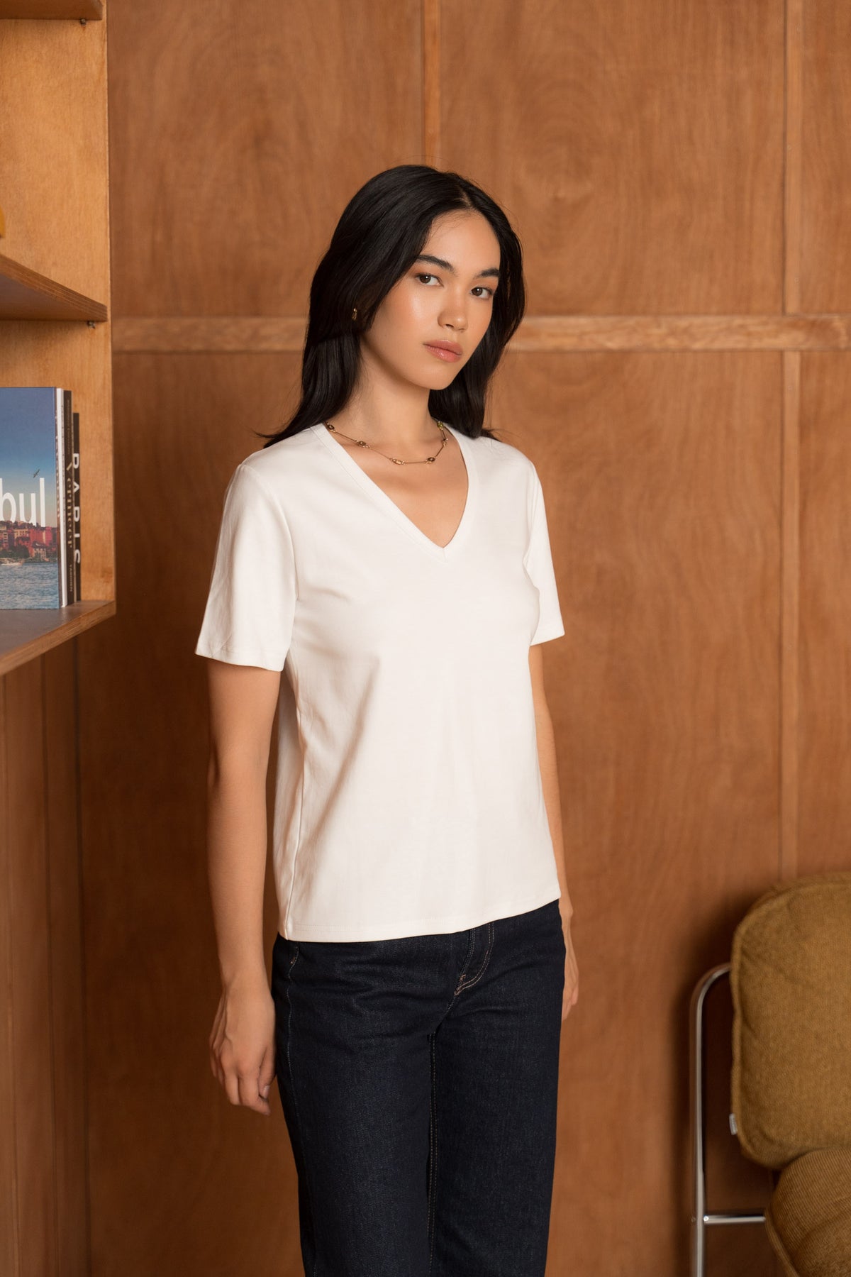 T-shirt 100% coton premium col V manches courtes