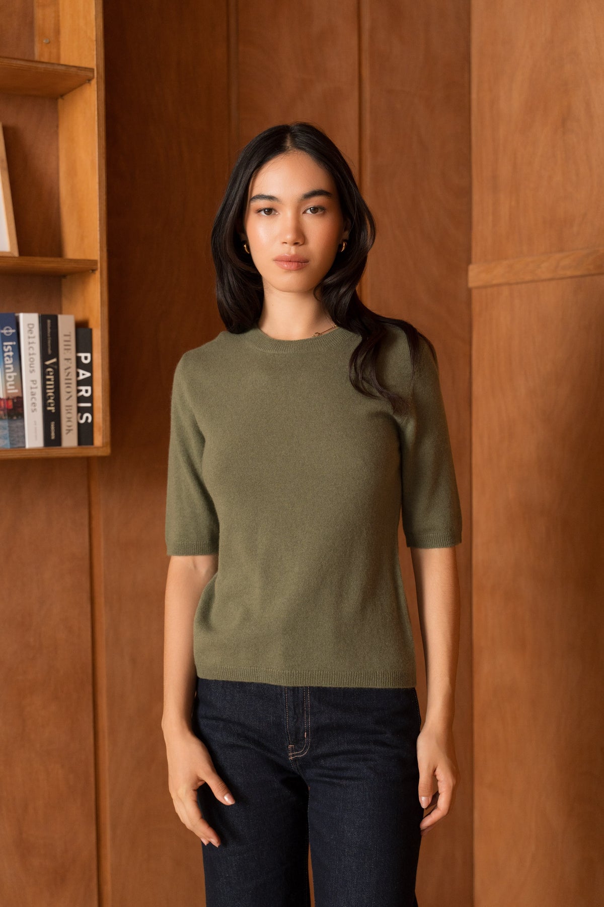 Pull 100% cachemire col rond manches aux coudes
