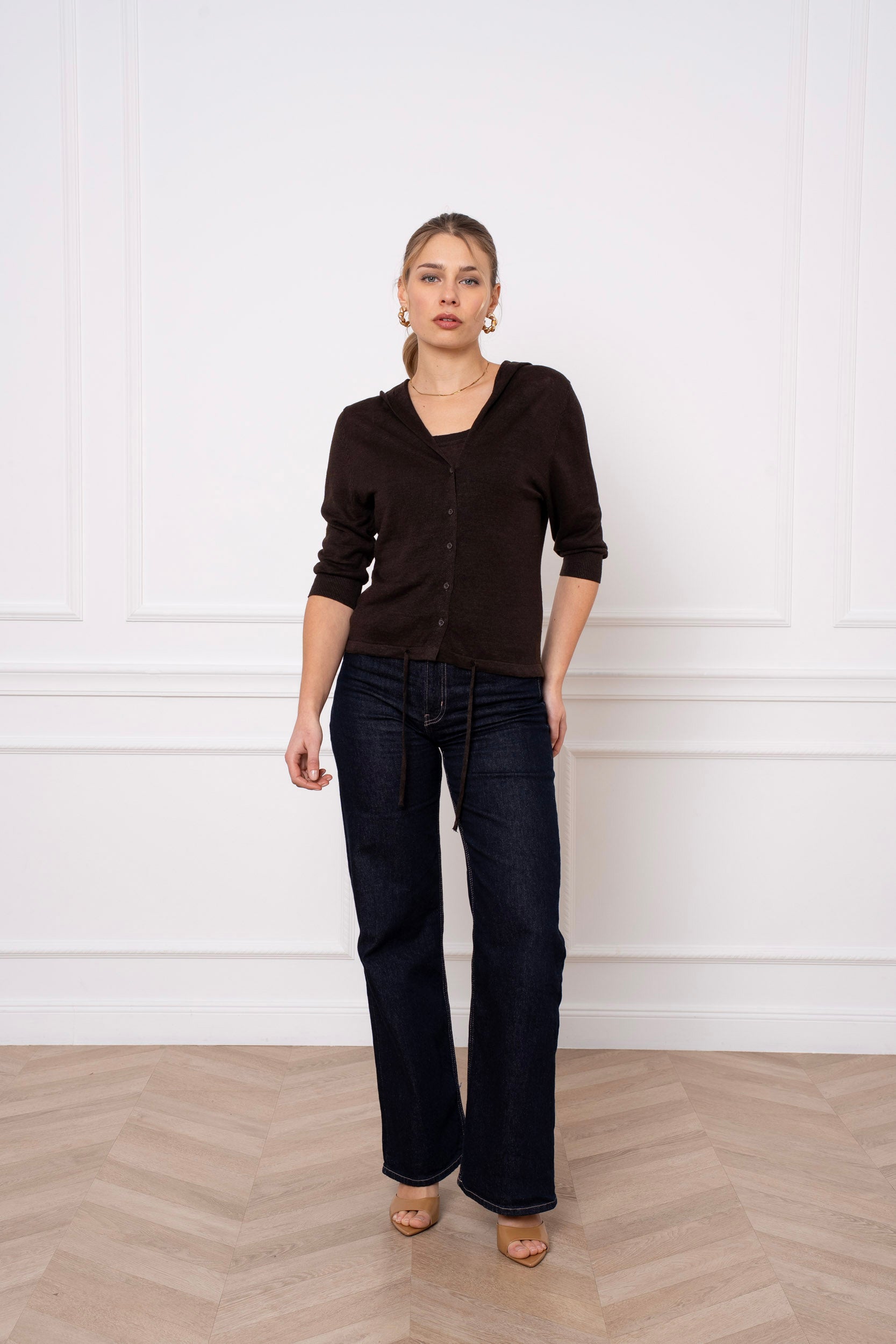 Gilet avec capuche 100% lin tricoté