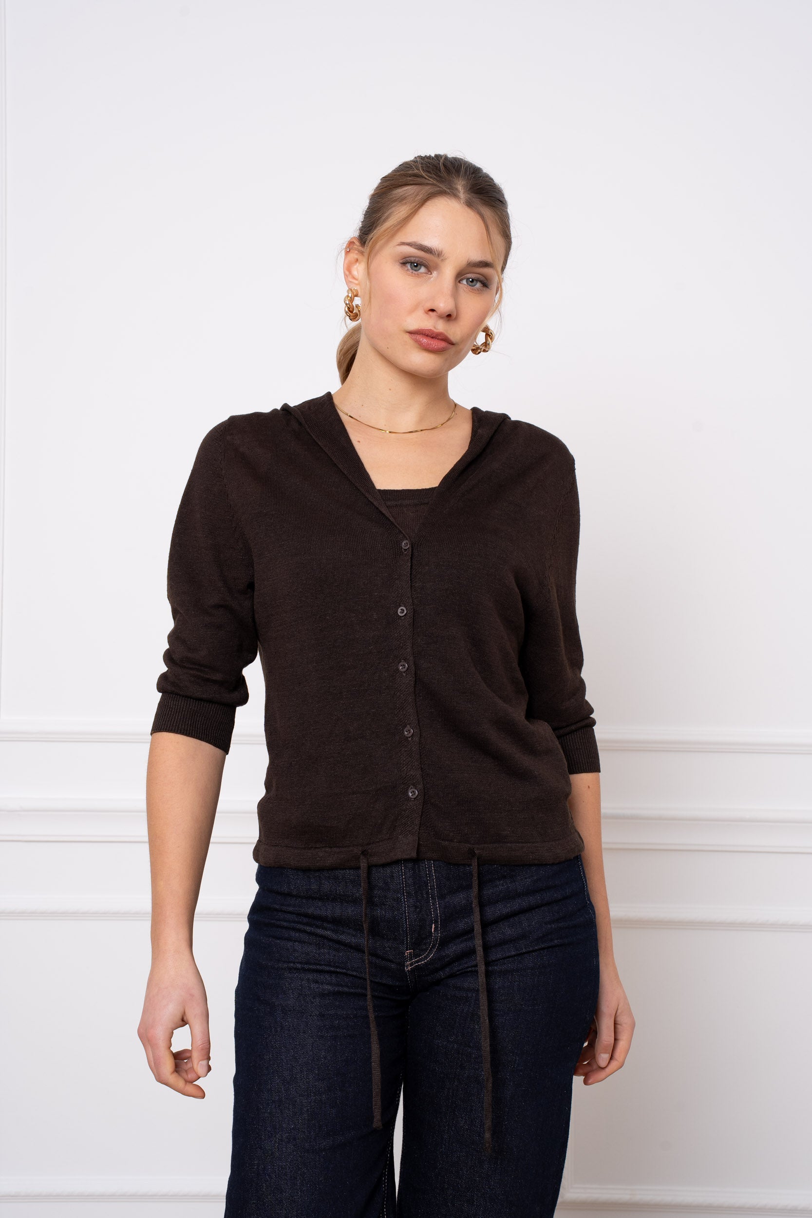 Gilet avec capuche 100% lin tricoté
