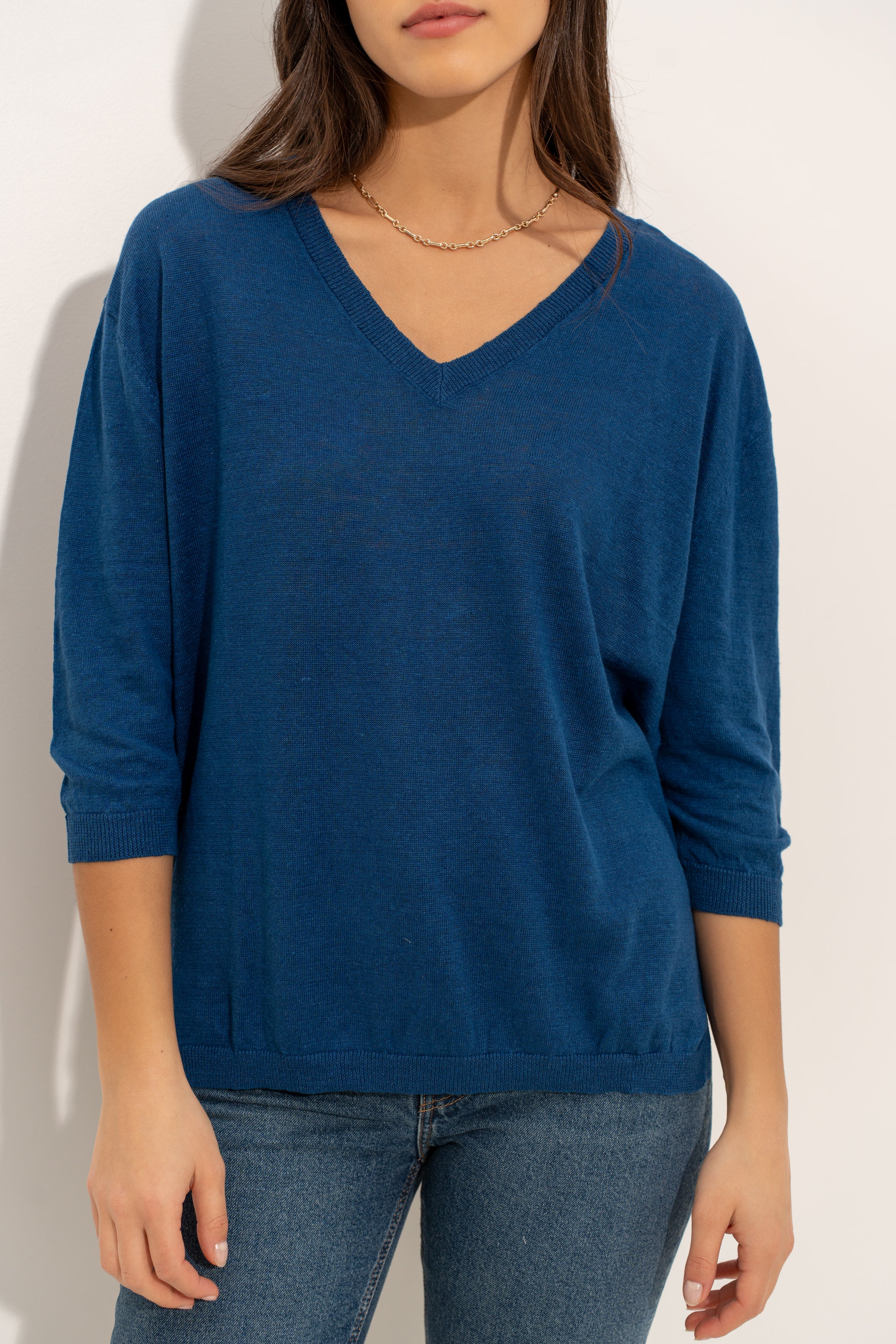 Pull V oversize en lin tricoté