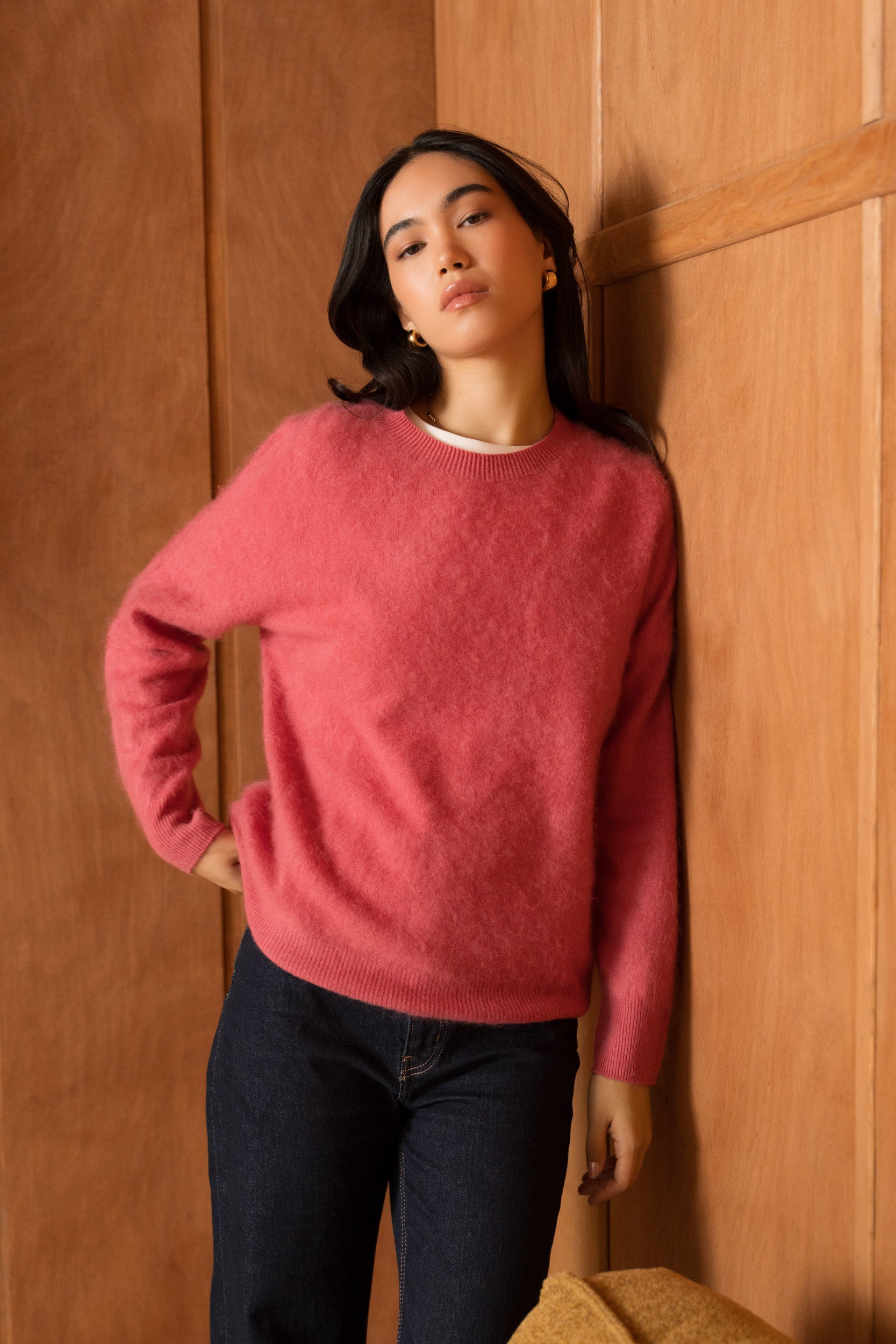 Pull laine & cachemire brossé col rond
