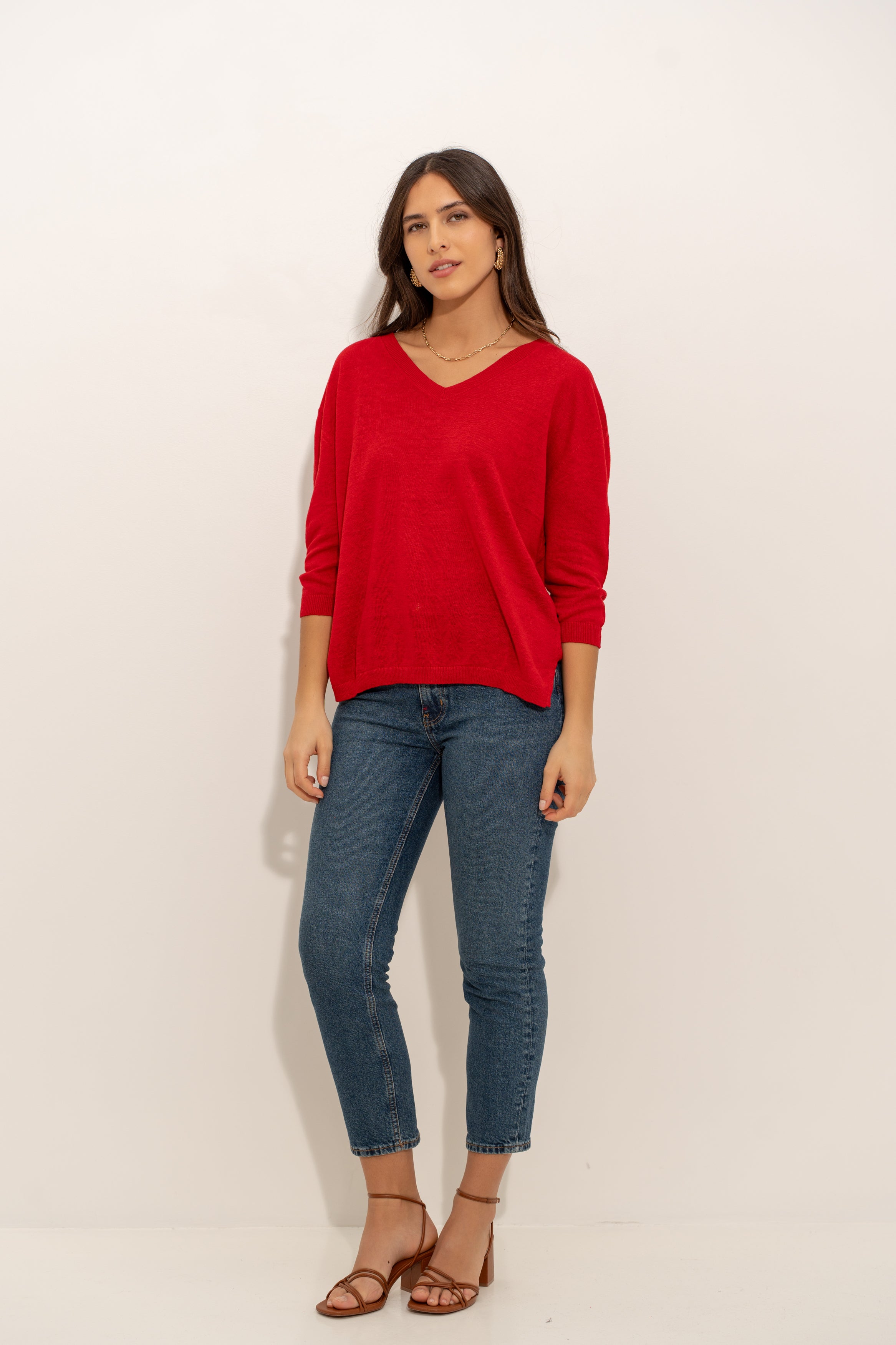 Pull V oversize en lin tricoté