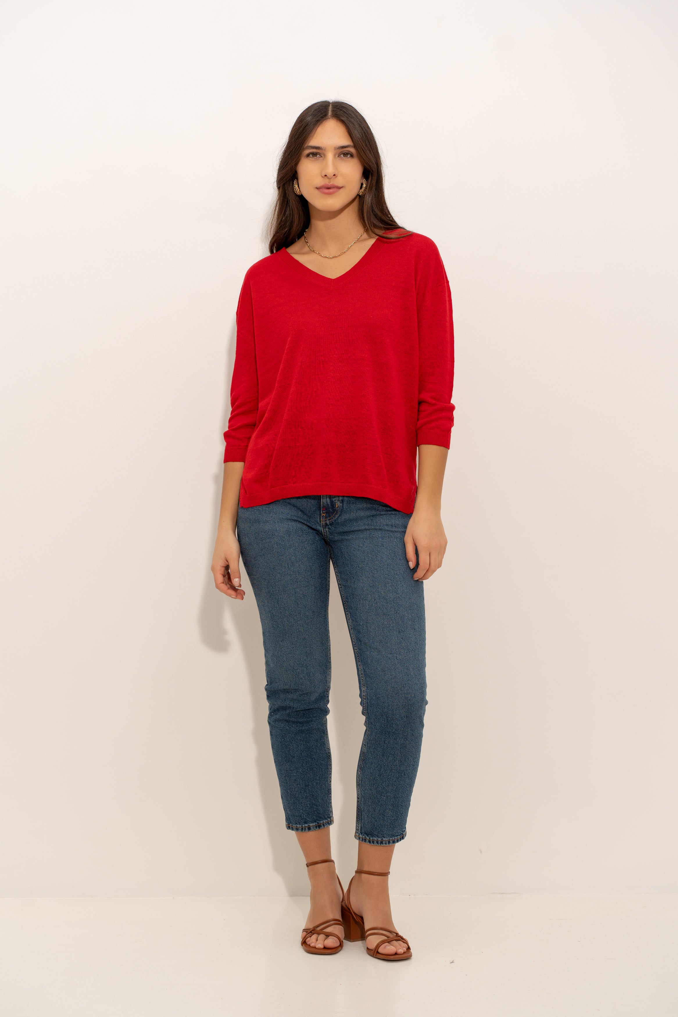 Pull V oversize en lin tricoté