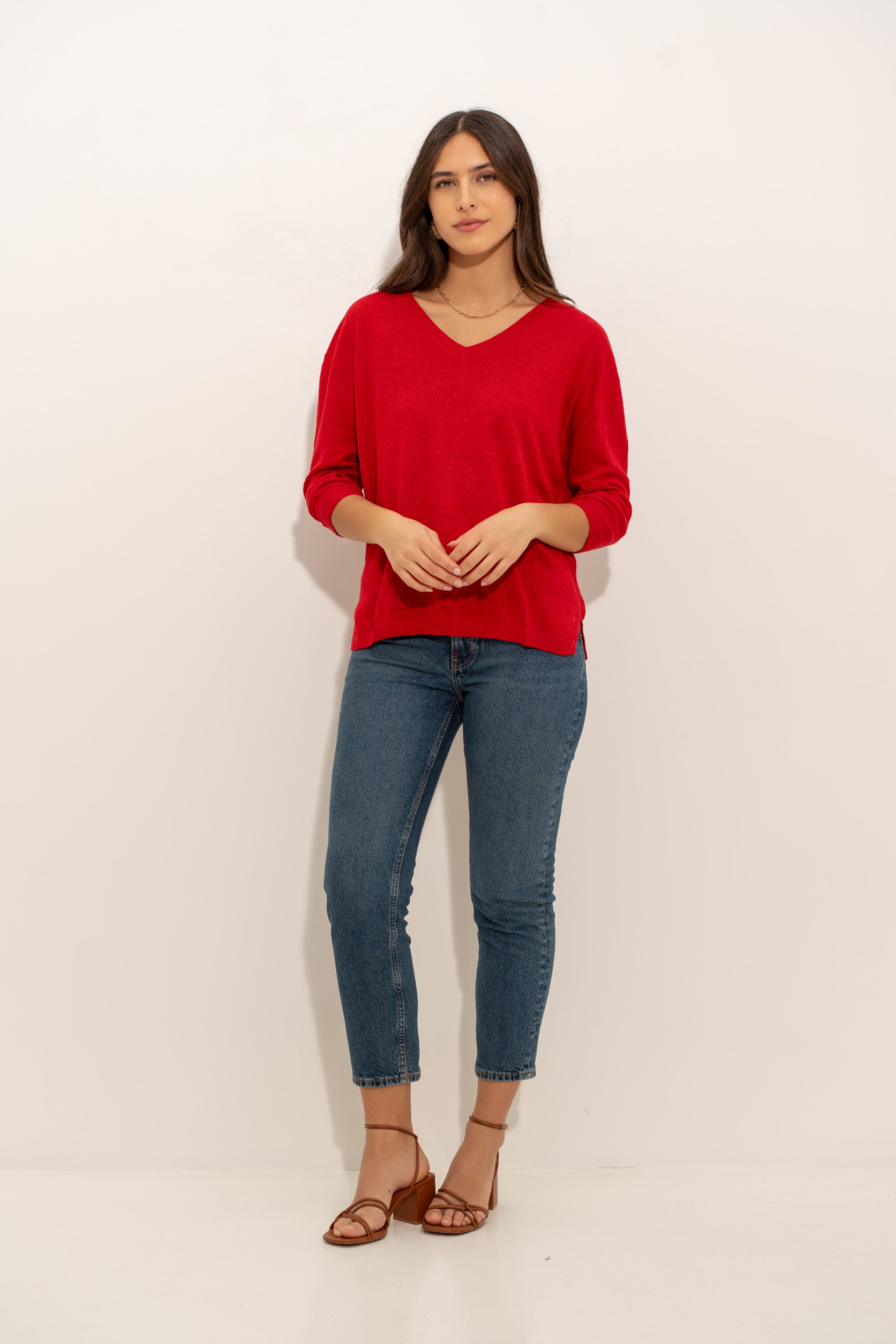 Pull V oversize en lin tricoté