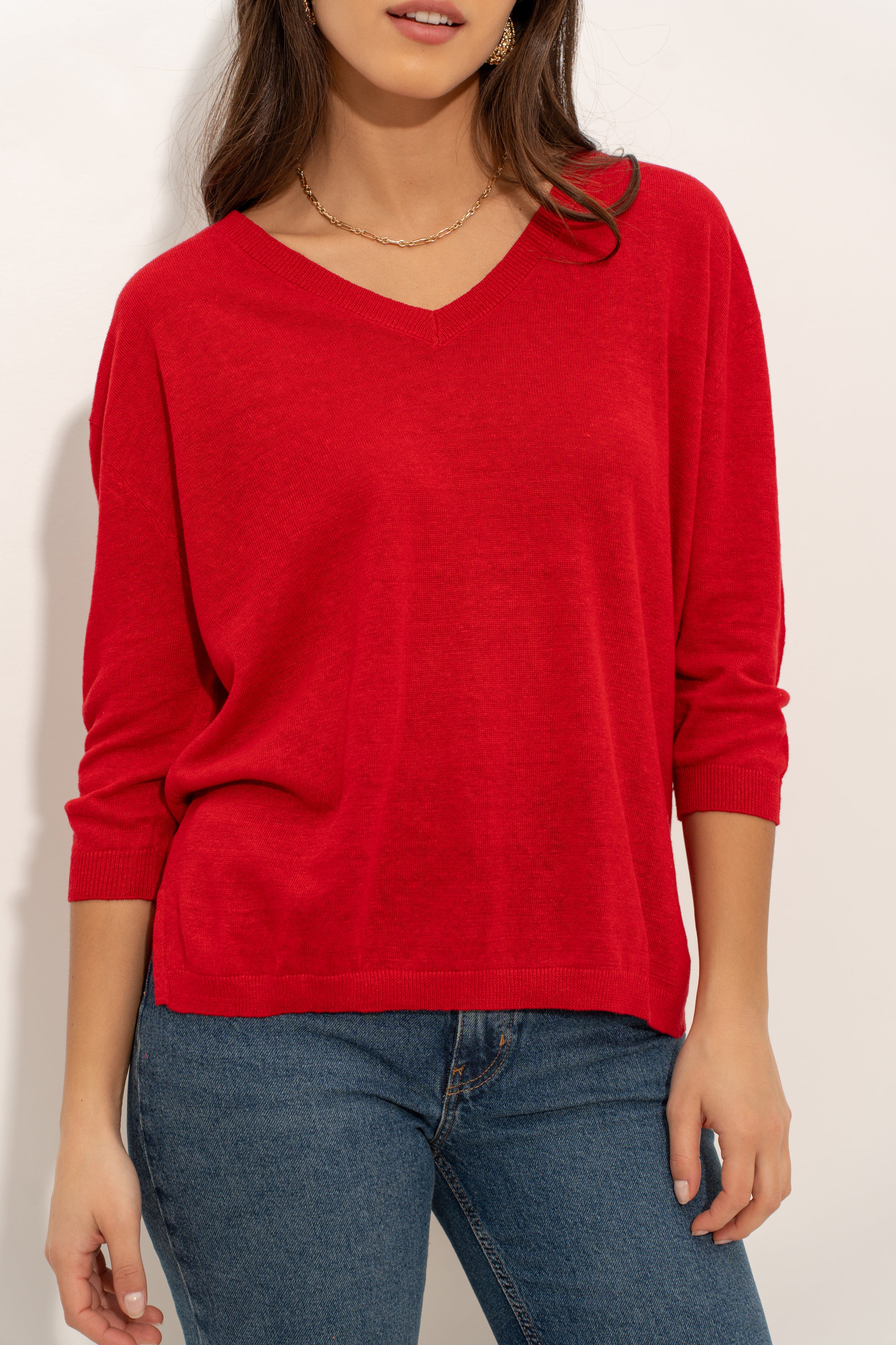 Pull V oversize en lin tricoté
