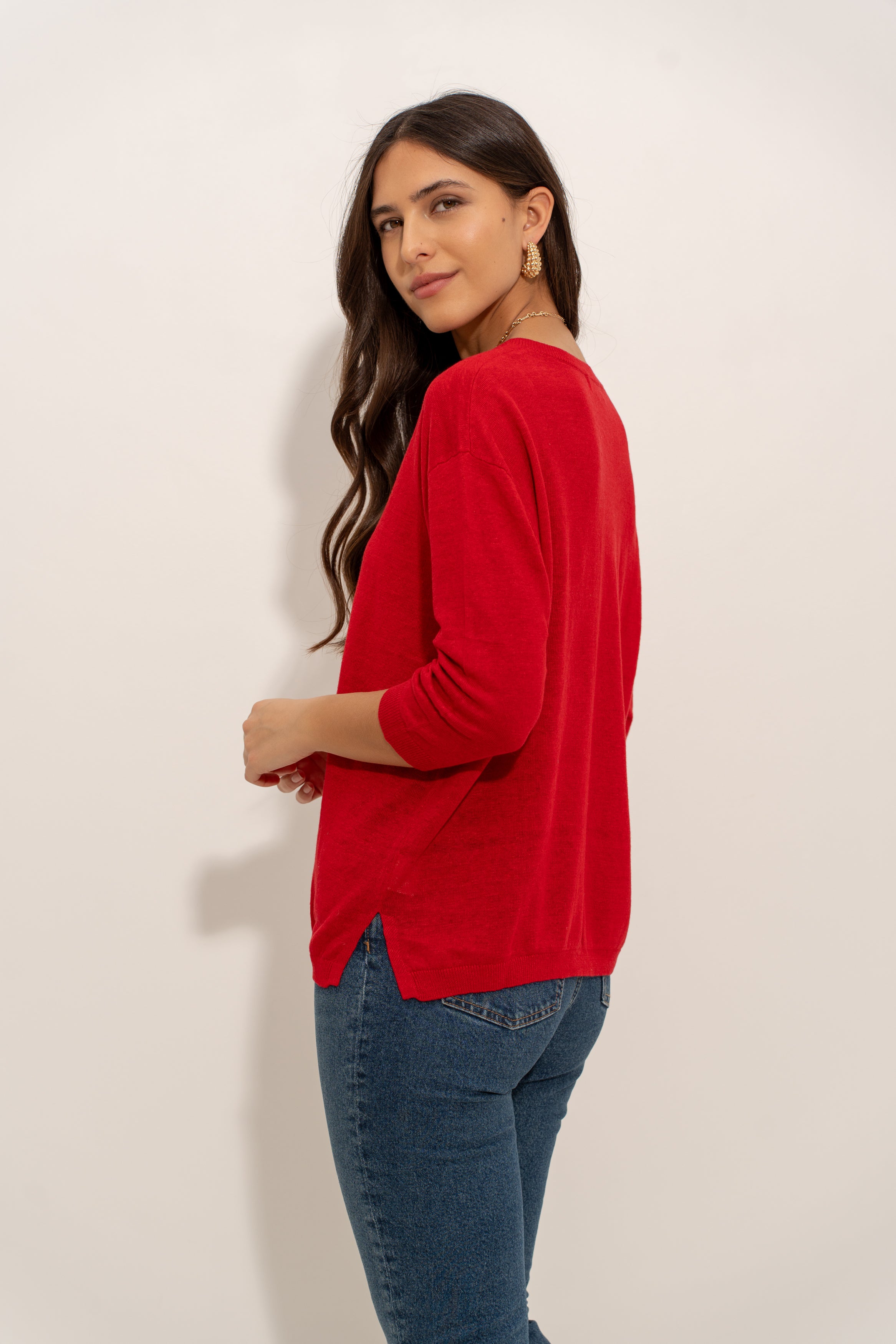 Pull V oversize en lin tricoté