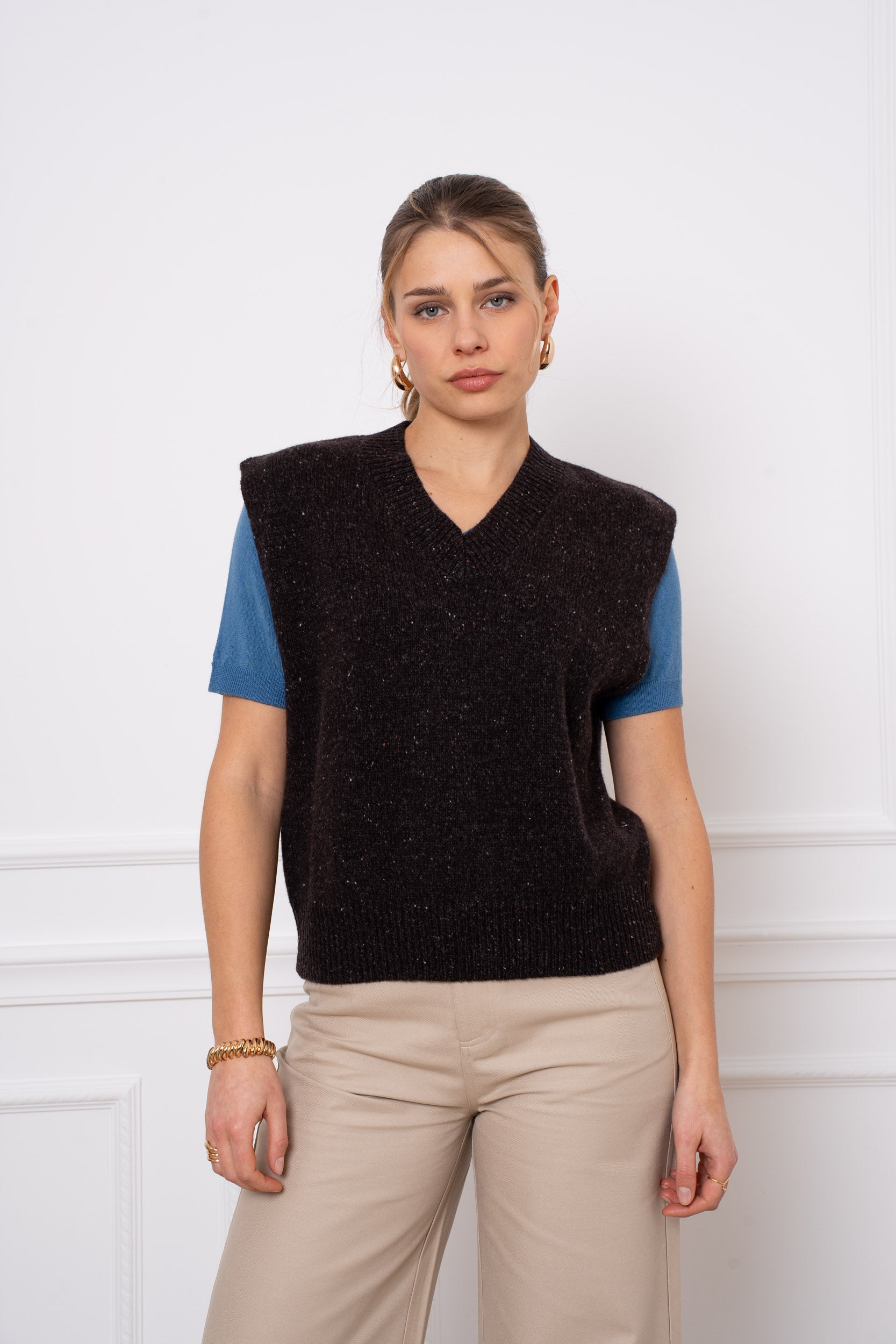 Pull 100% laine mérinos sans manche col V