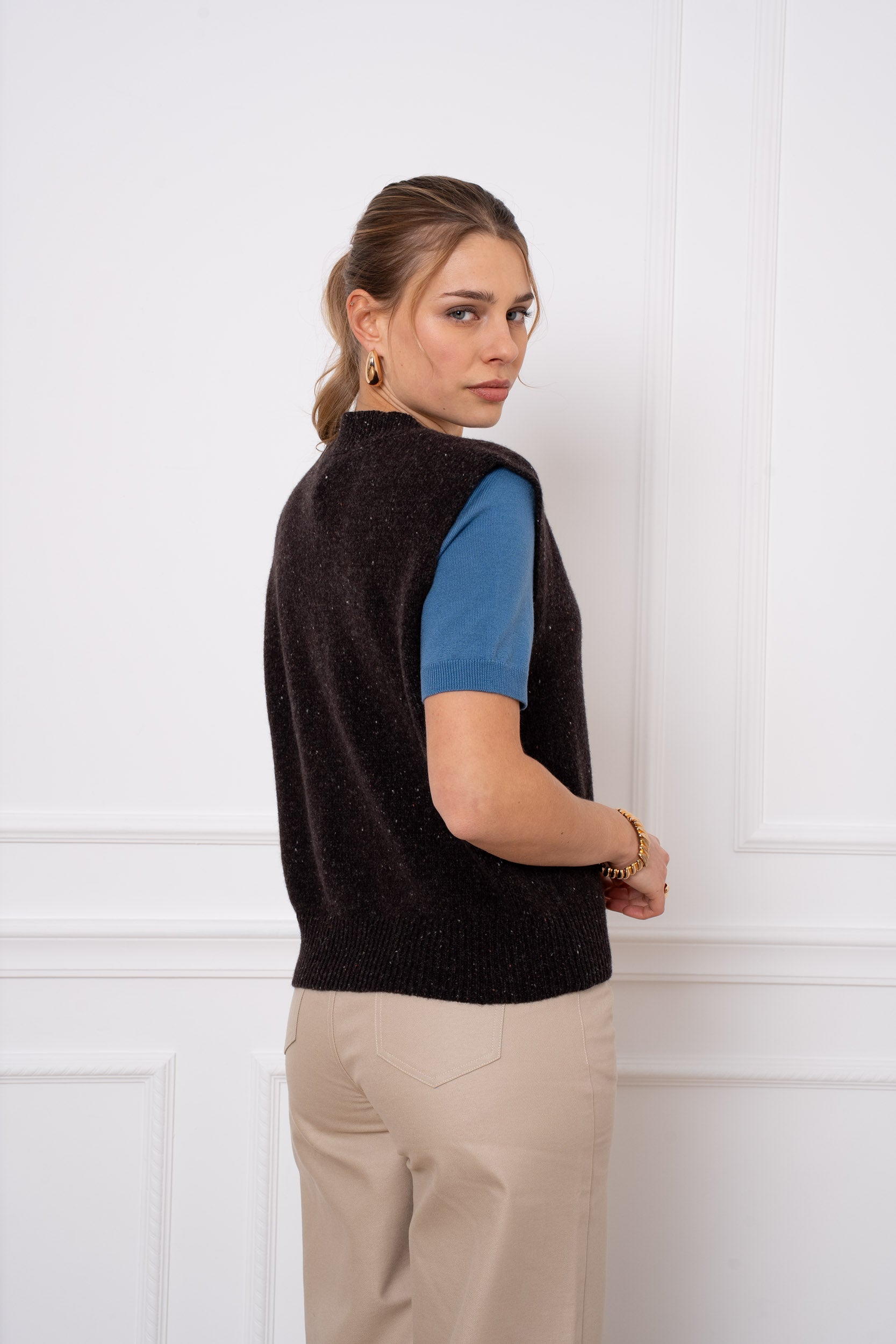 Pull 100% laine mérinos sans manche col V
