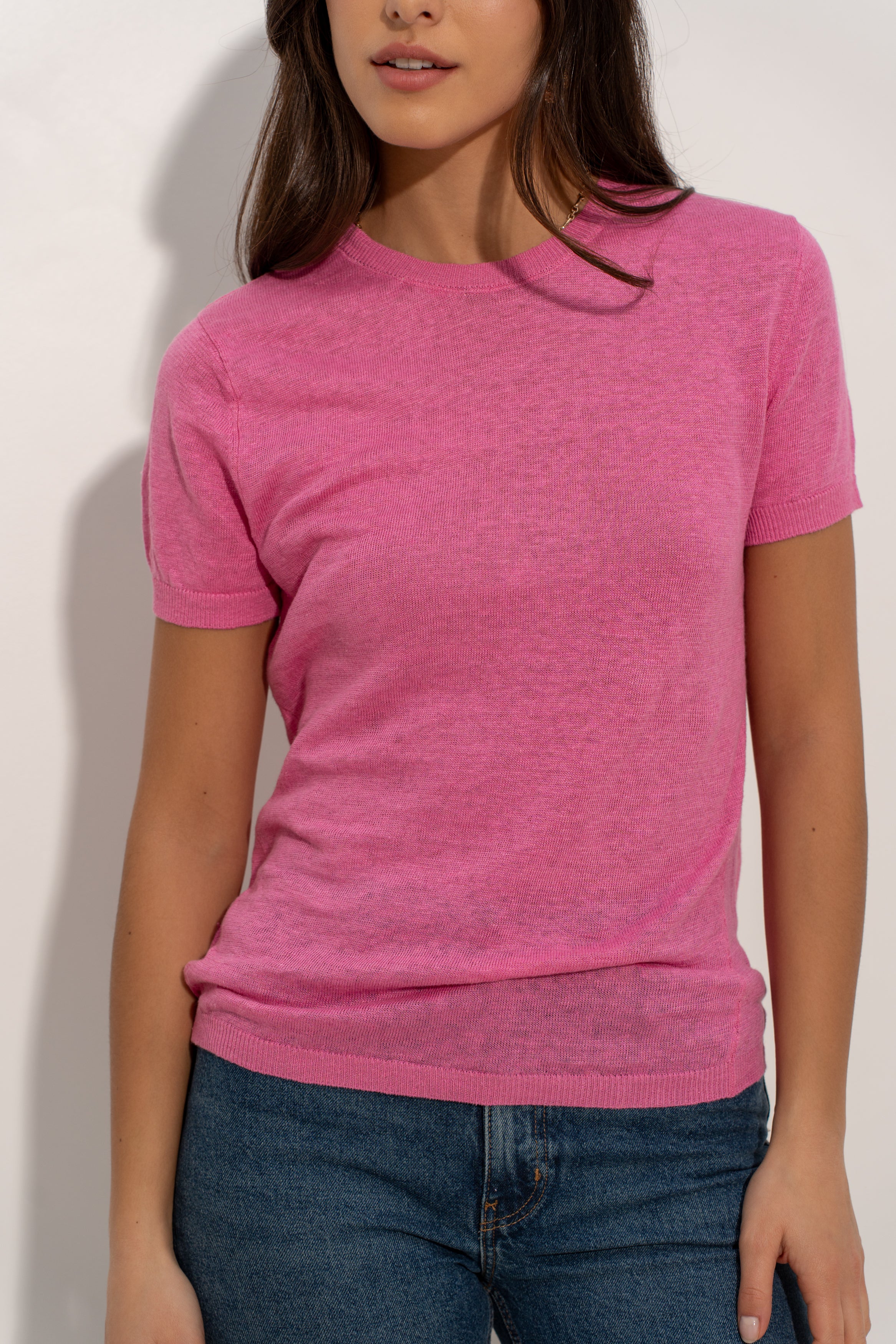 T-shirt col rond en lin tricoté