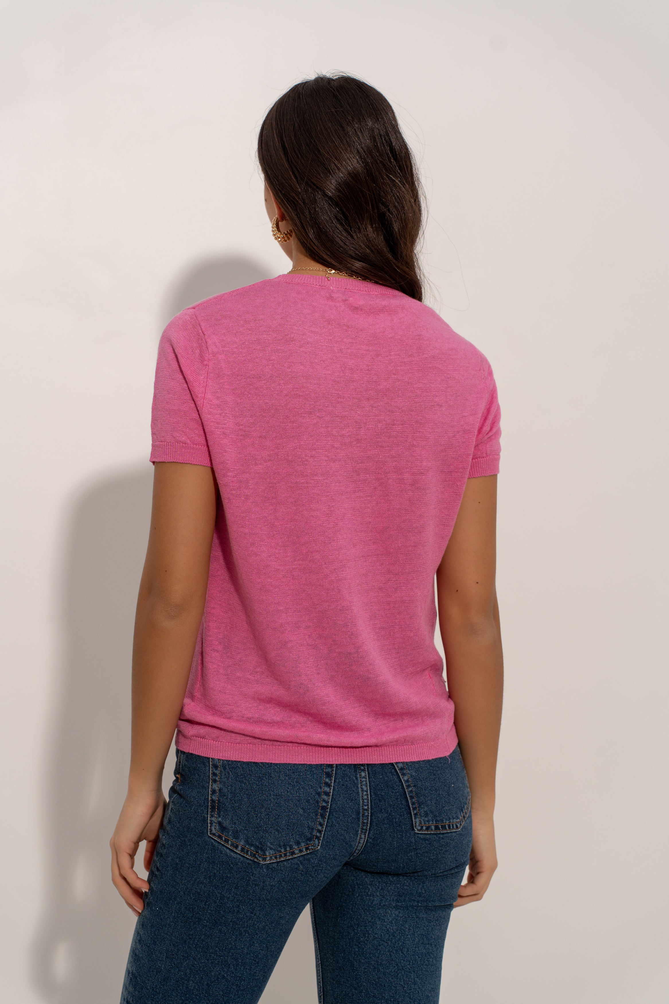 T-shirt col rond en lin tricoté