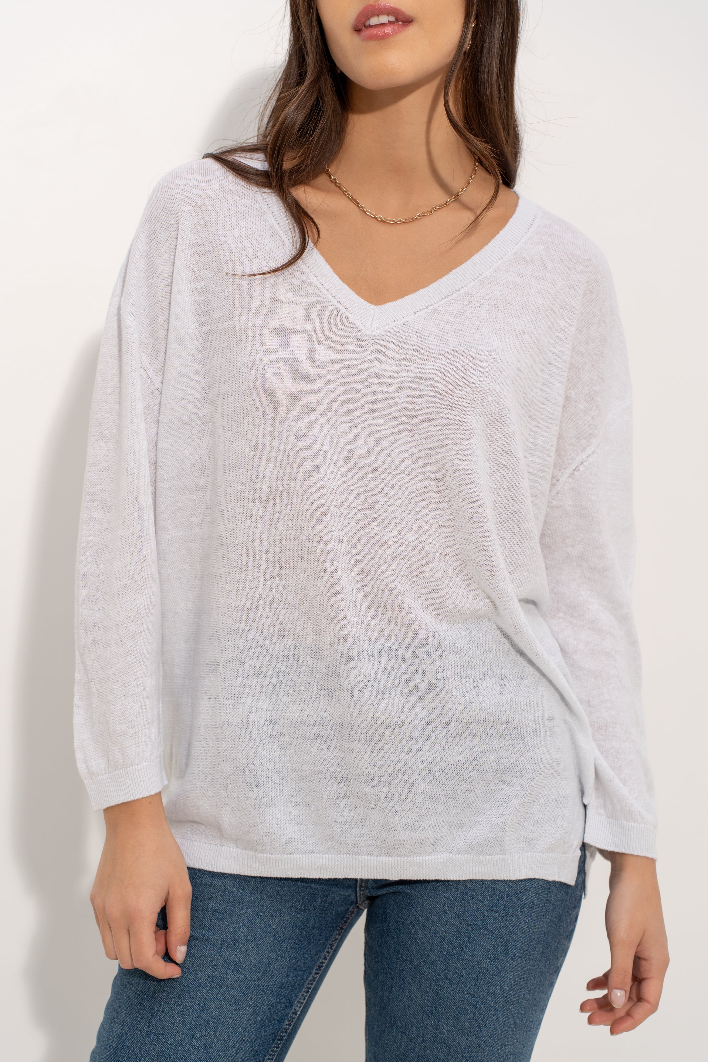 Pull V oversize en lin tricoté