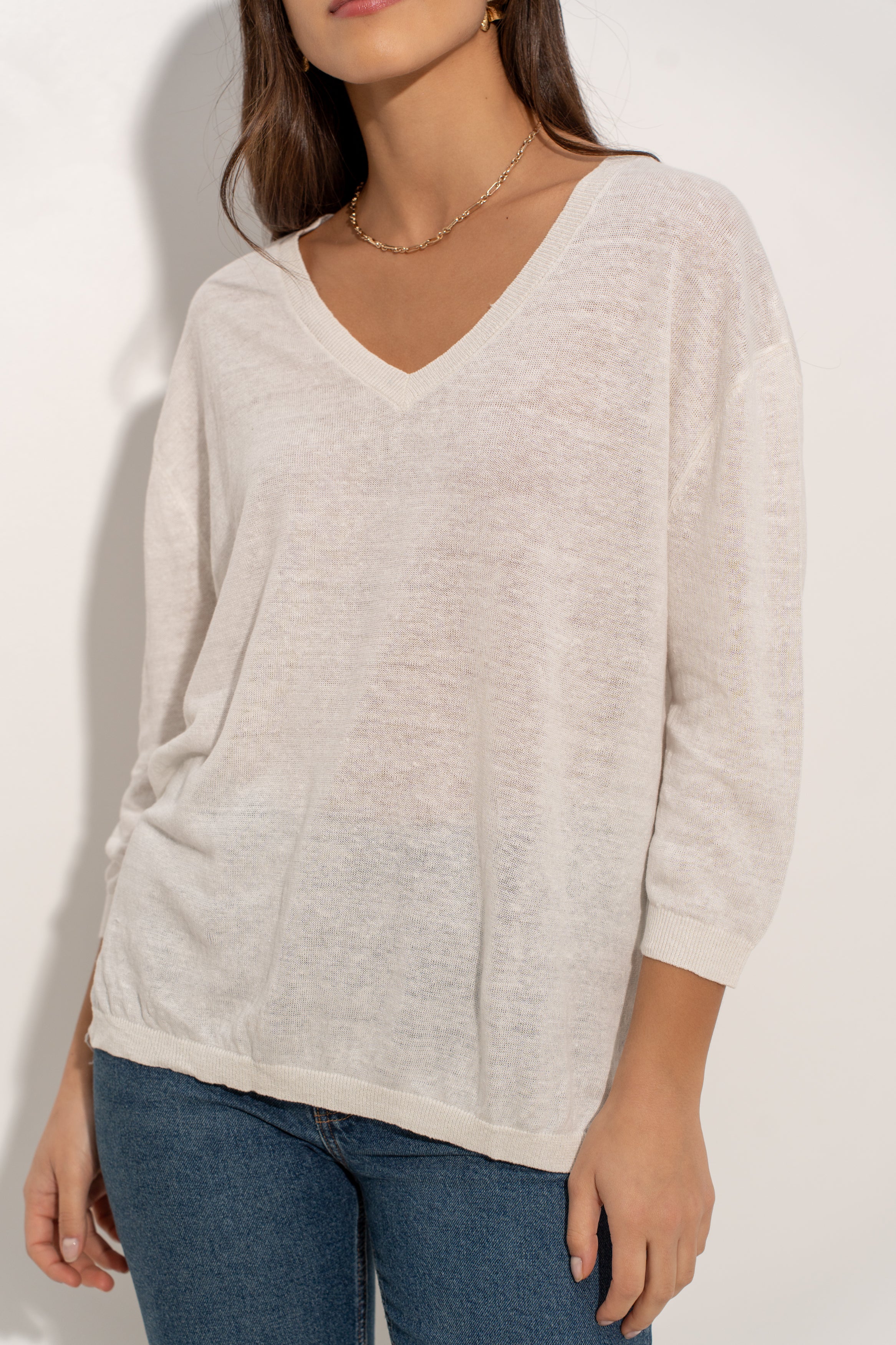 Pull V oversize en lin tricoté
