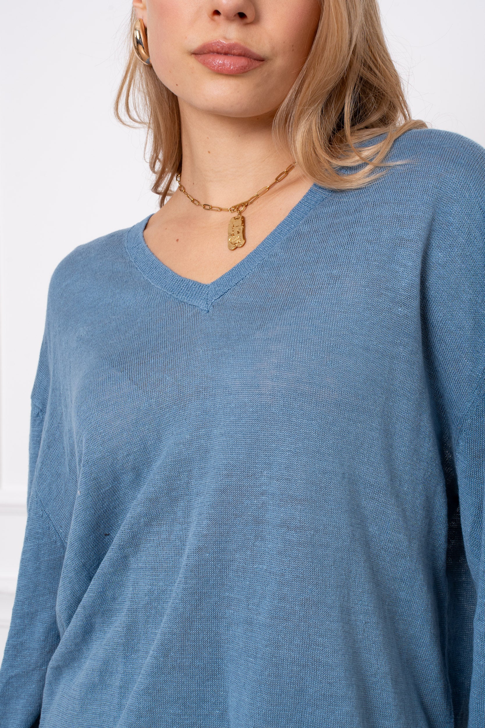 Pull V oversize en lin tricoté