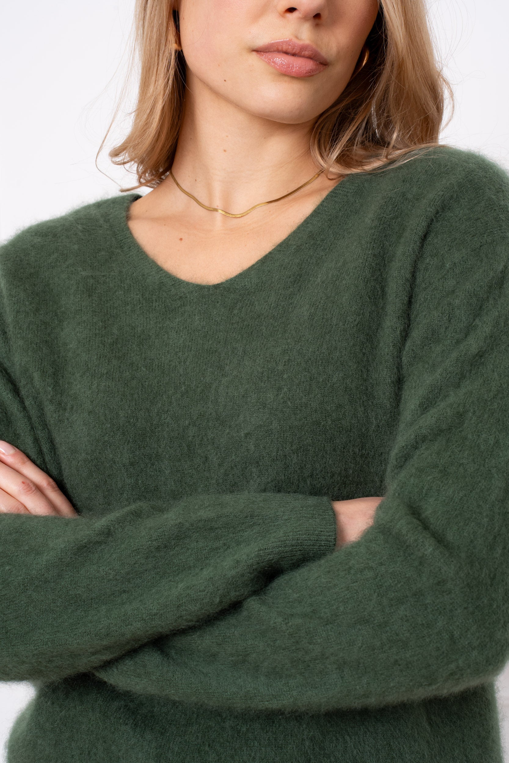 Pull laine & cachemire brossé col V