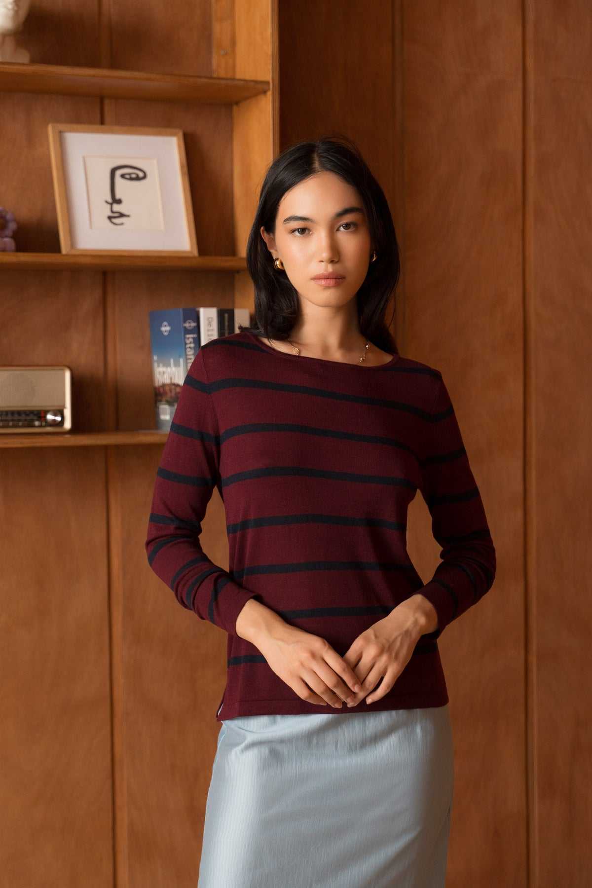 Pull marinière en soie et cachemire