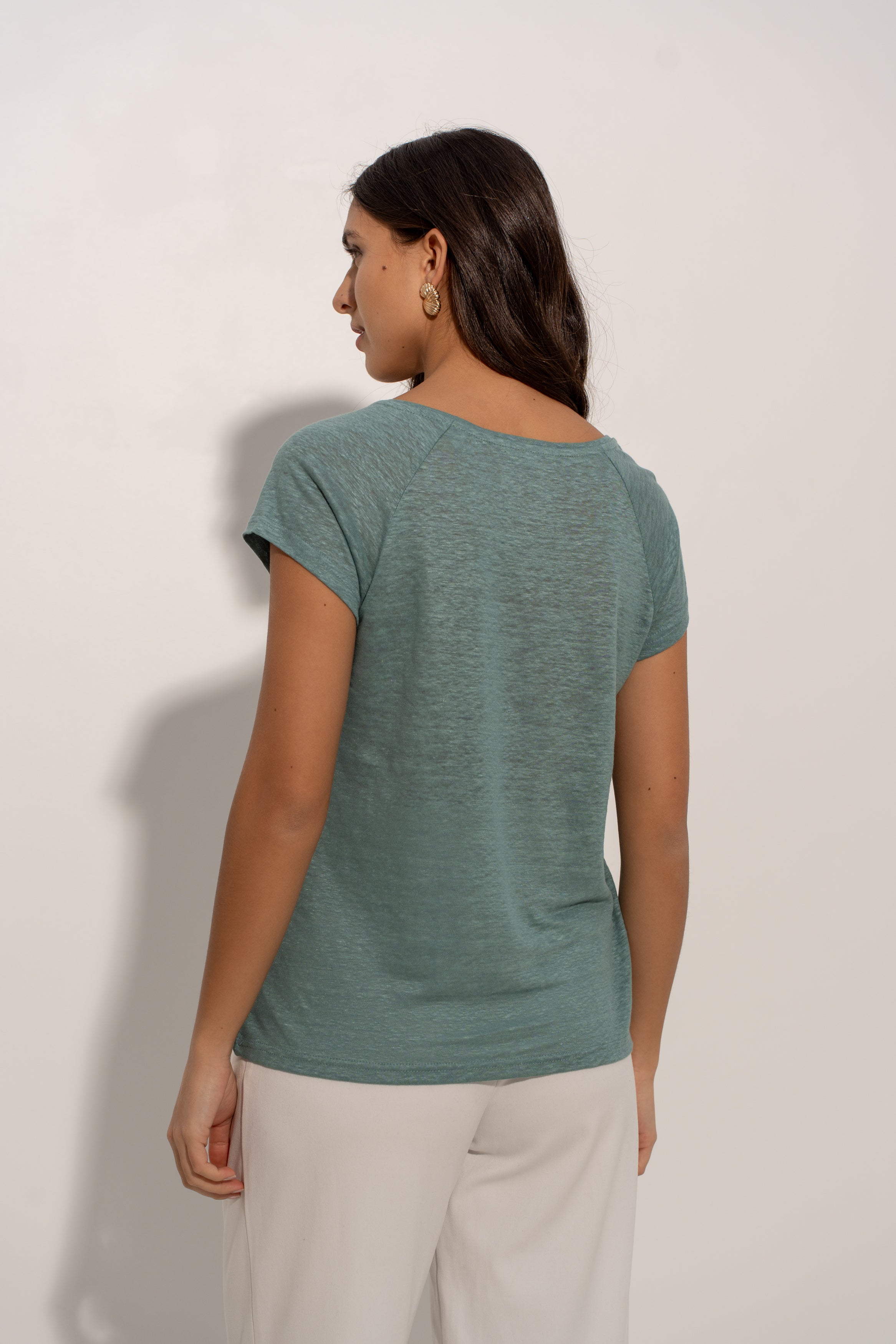 T-shirt V manche raglan en lin