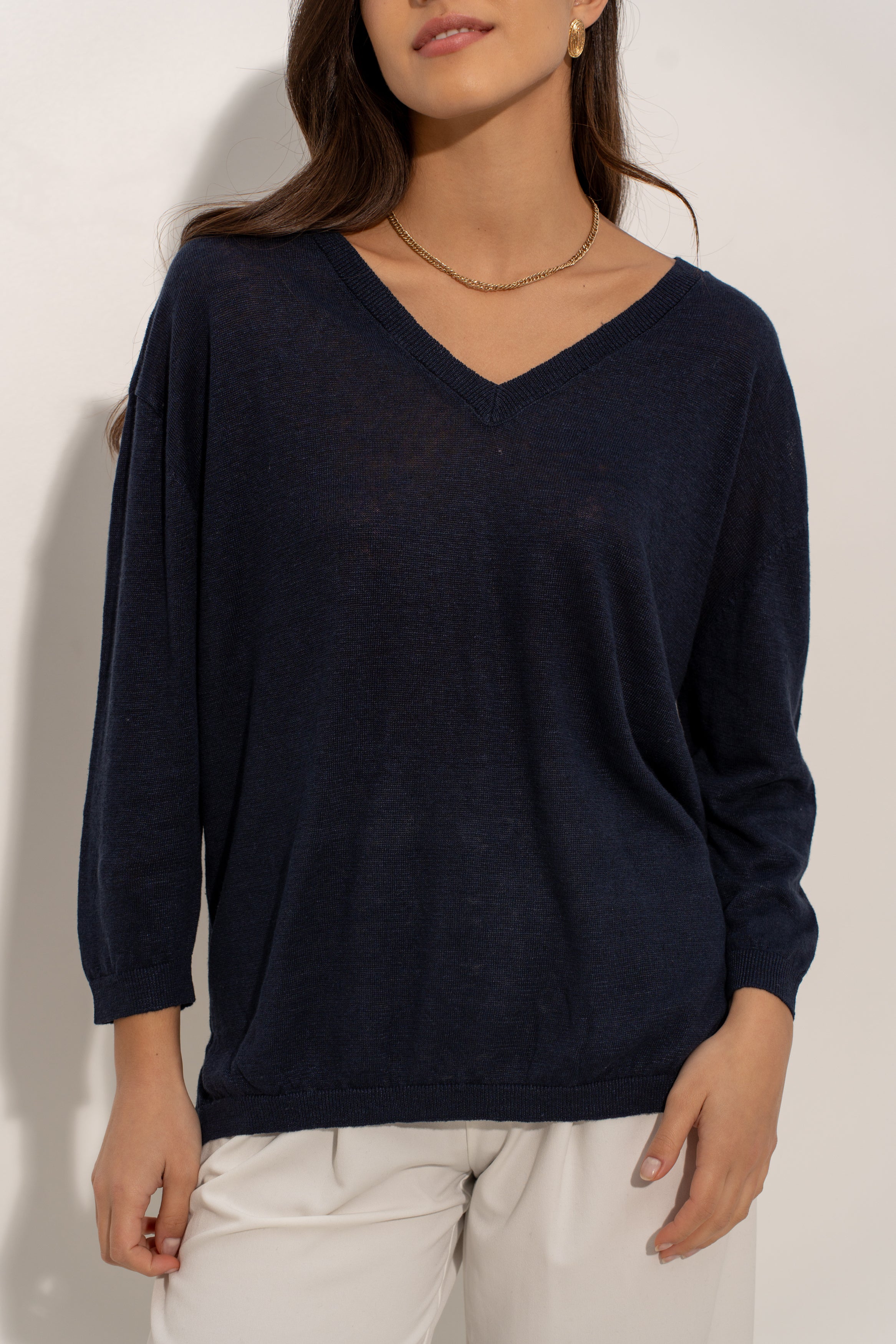 Pull V oversize en lin tricoté