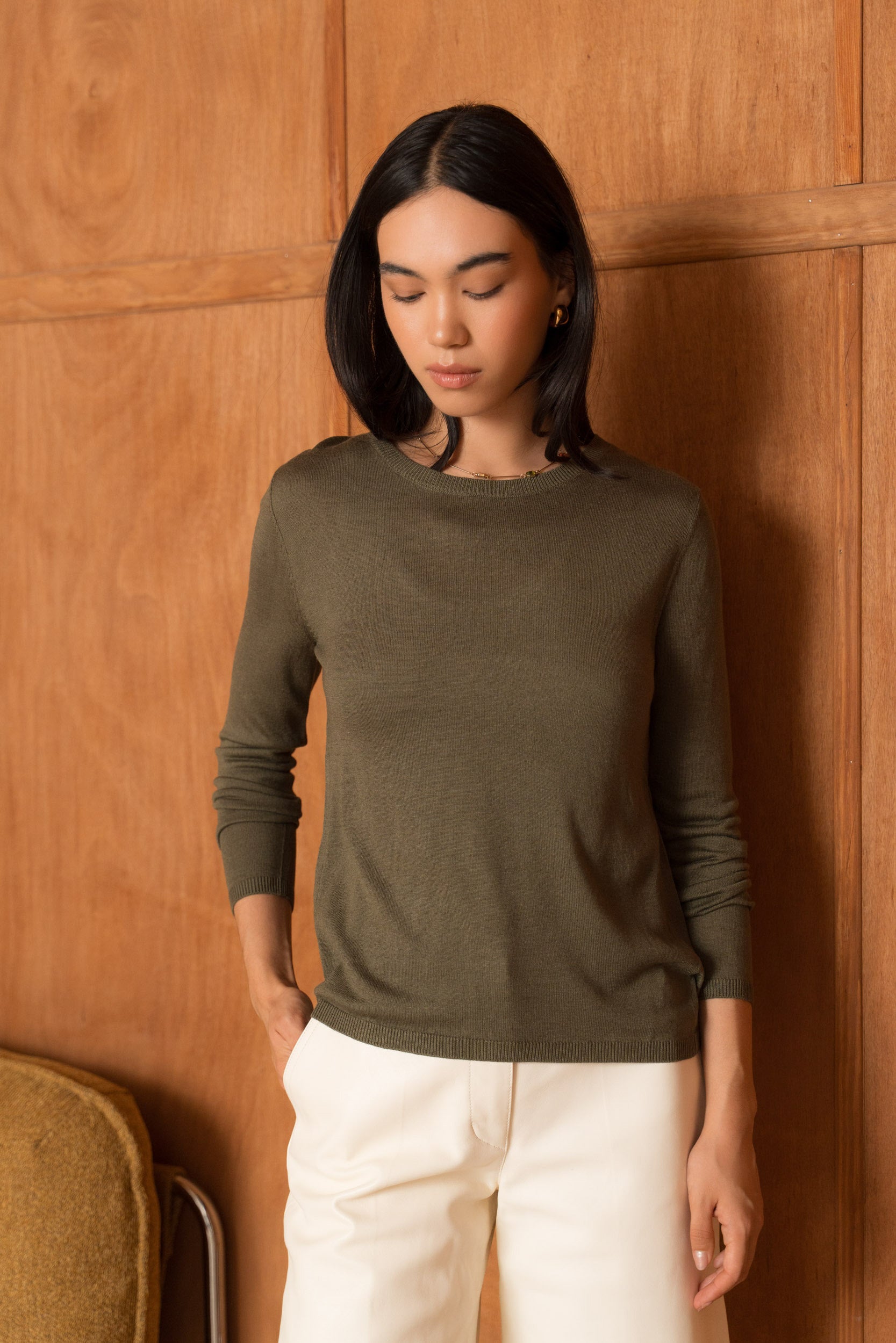 Pull soie & cachemire col rond