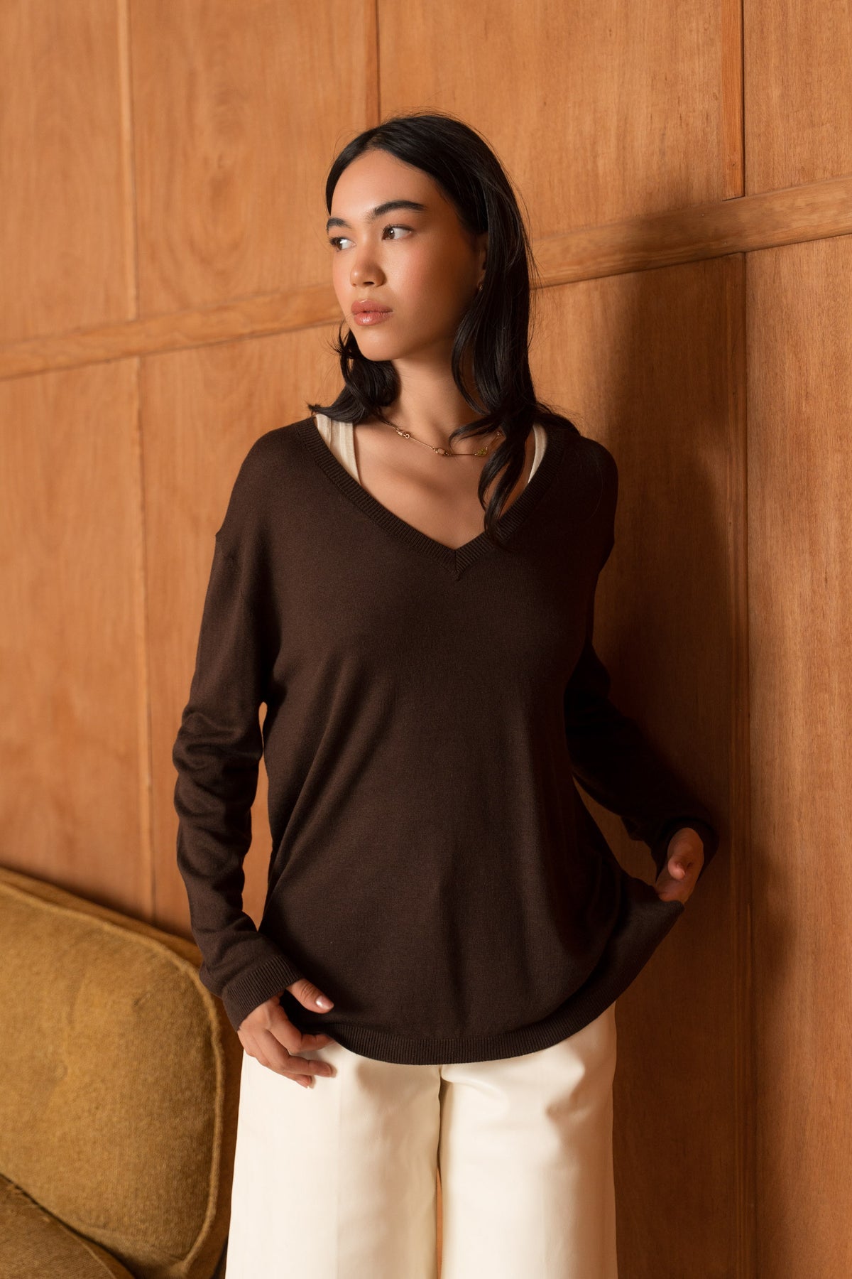 Pull V oversize en soie et cachemire