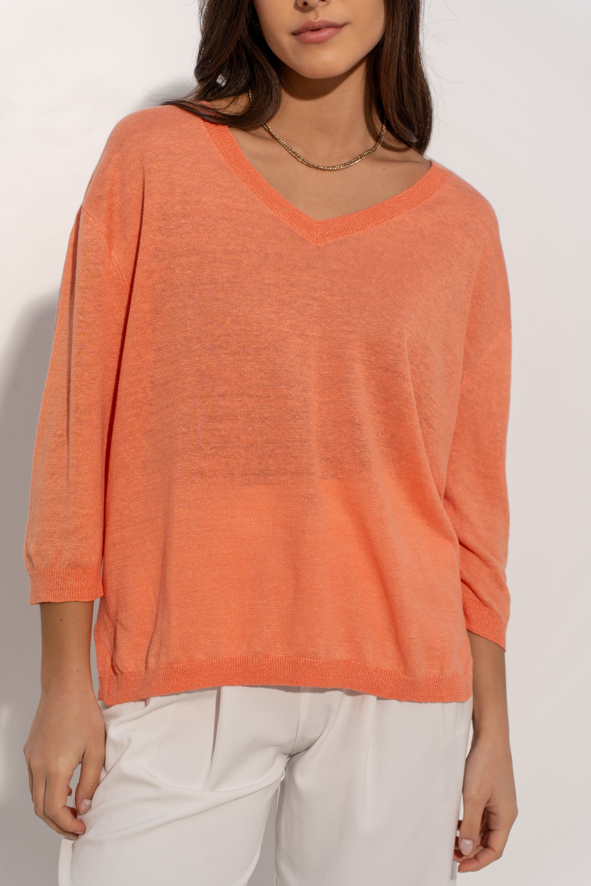 Pull V oversize en lin tricoté