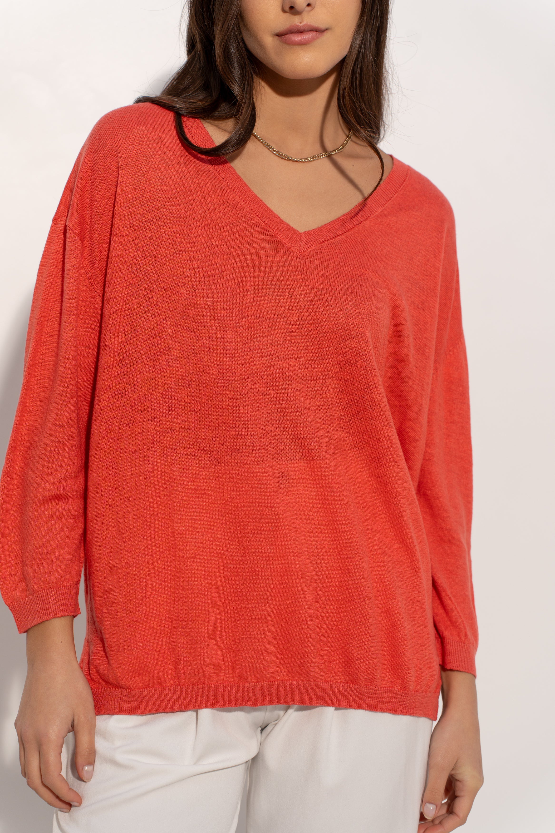 Pull V oversize en lin tricoté