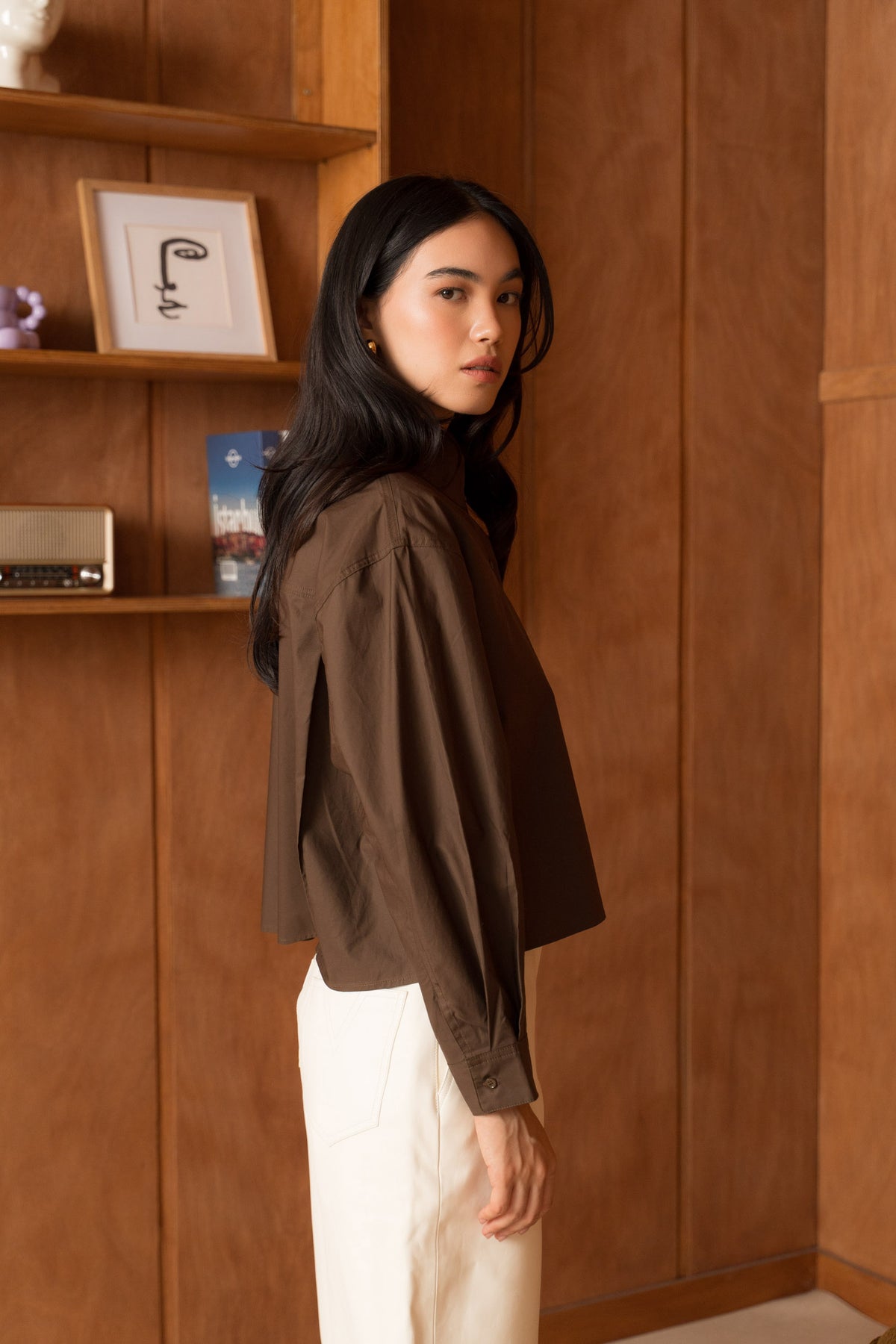 Chemise 100% coton courte col montant