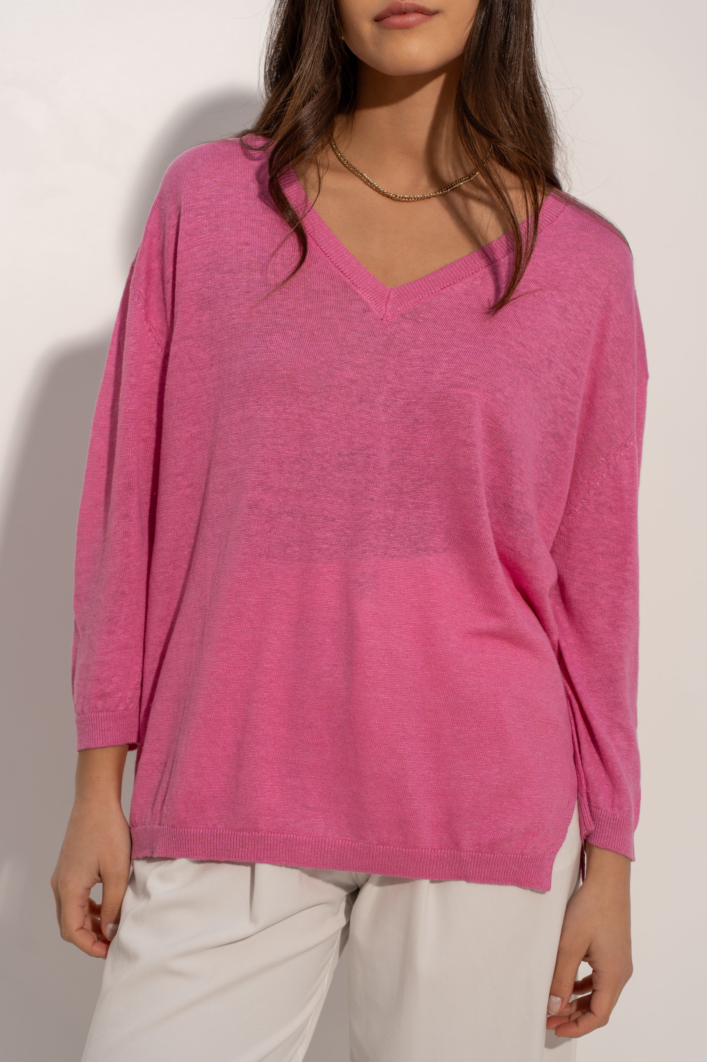 Pull V oversize en lin tricoté
