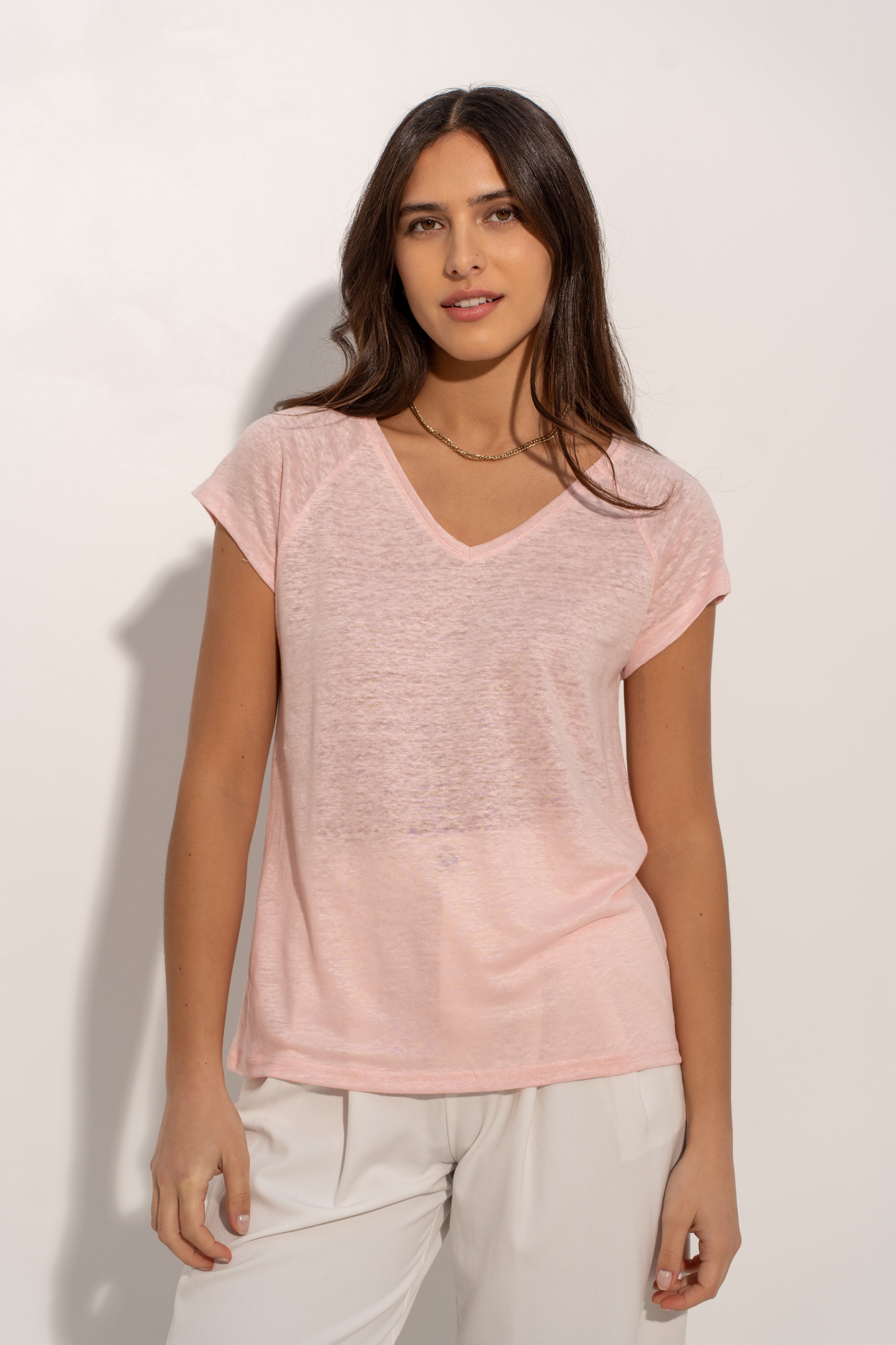 T-shirt V manche raglan en lin