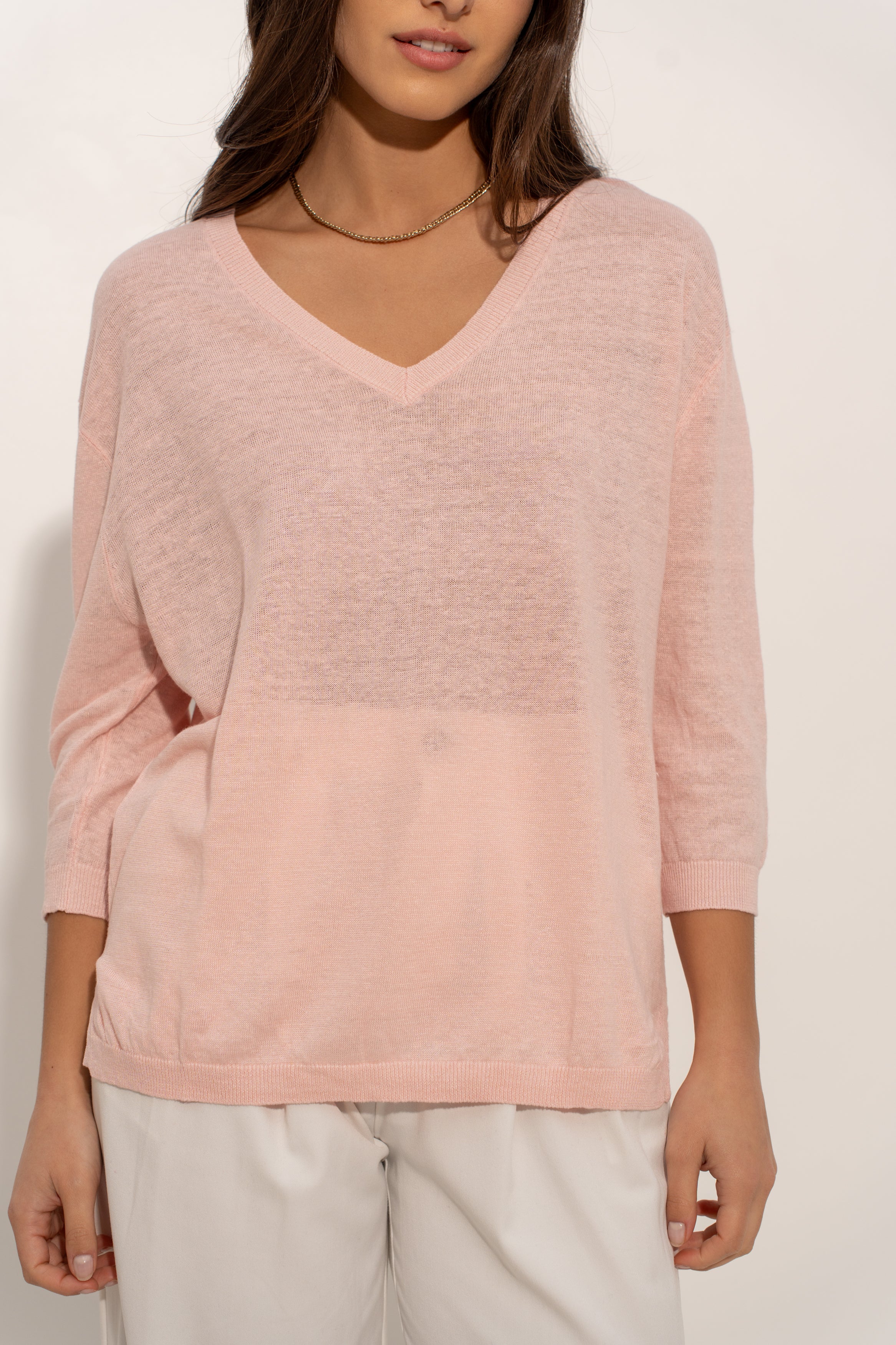 Pull V oversize en lin tricoté
