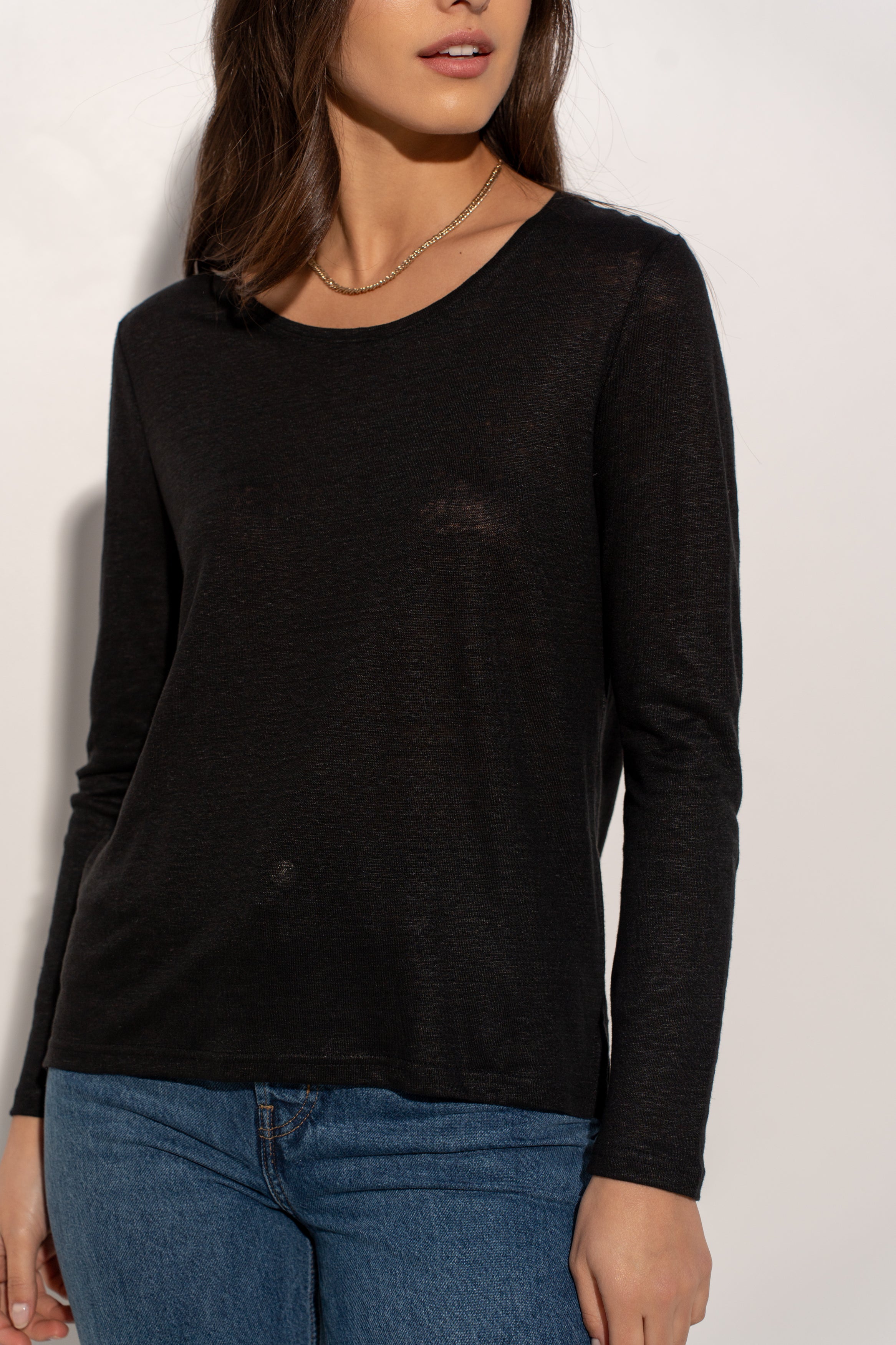 T-shirt col rond en lin manches longues