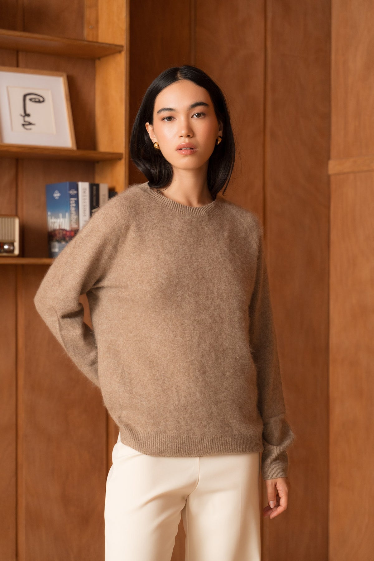Pull laine & cachemire brossé col rond