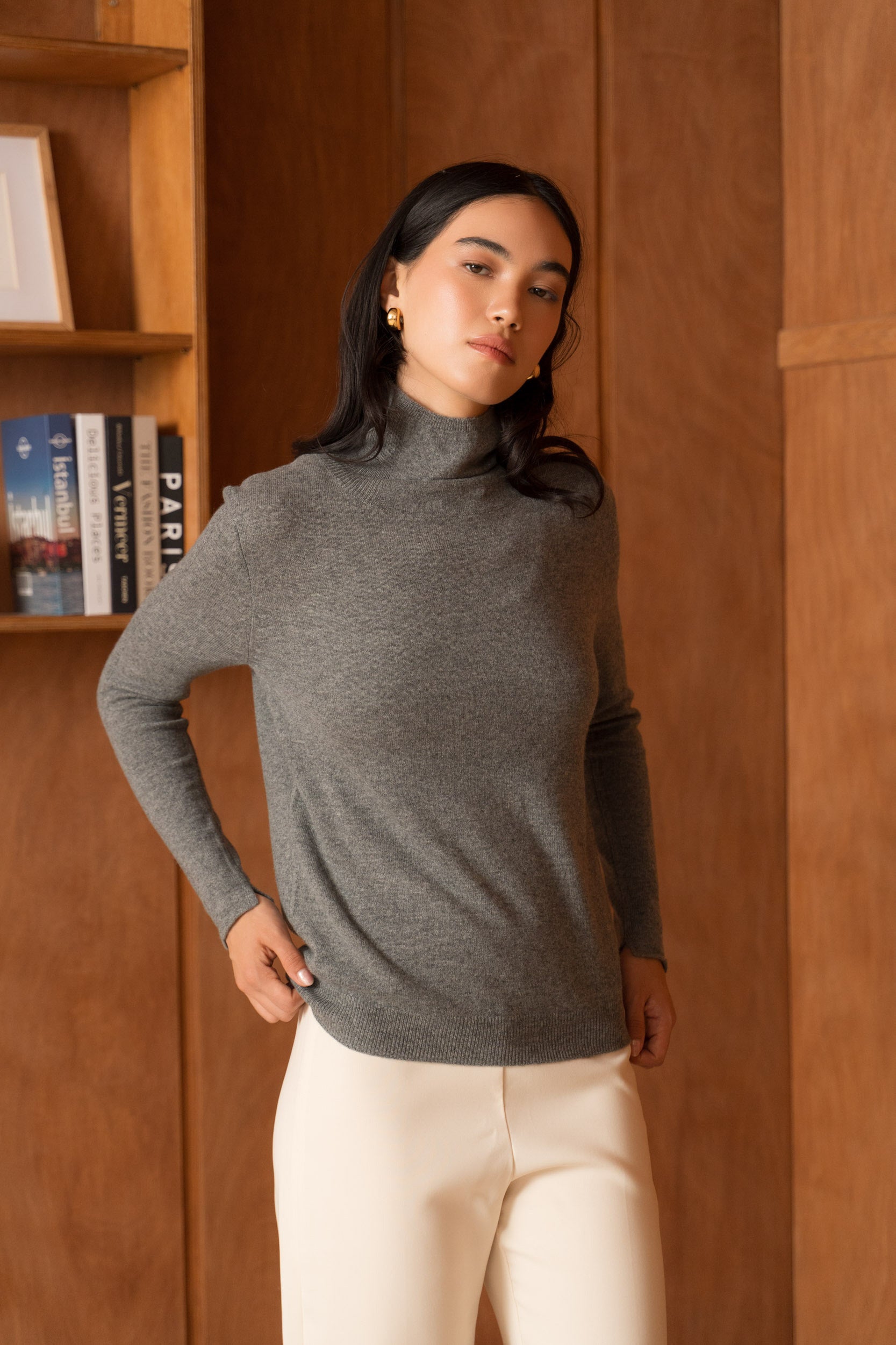Pull 100% cachemire col montant