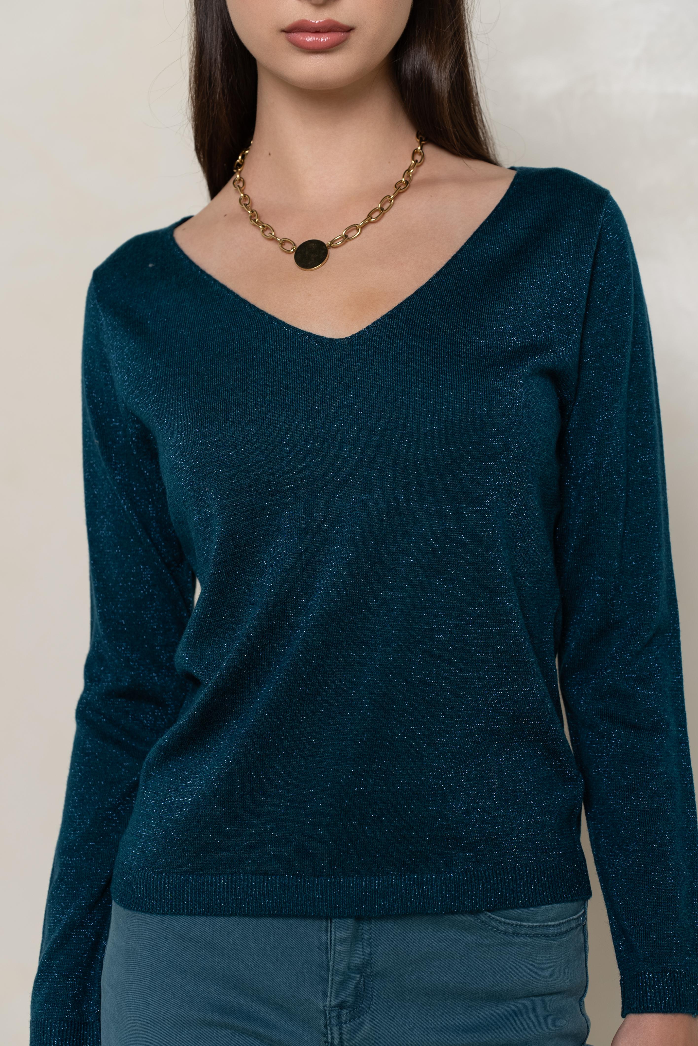 Pull col v lurex manches longues