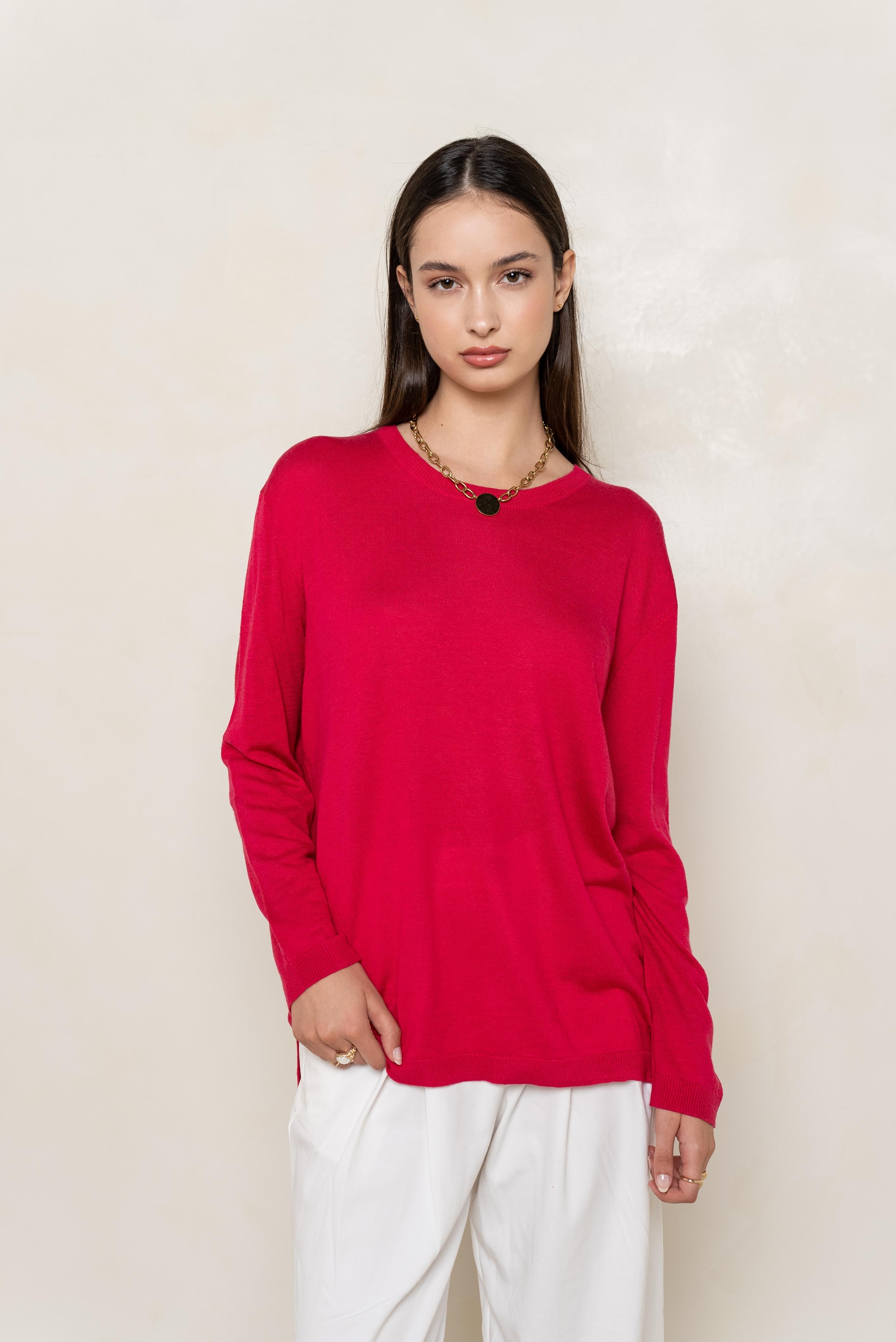 Pull col rond oversize en soie et cachemire