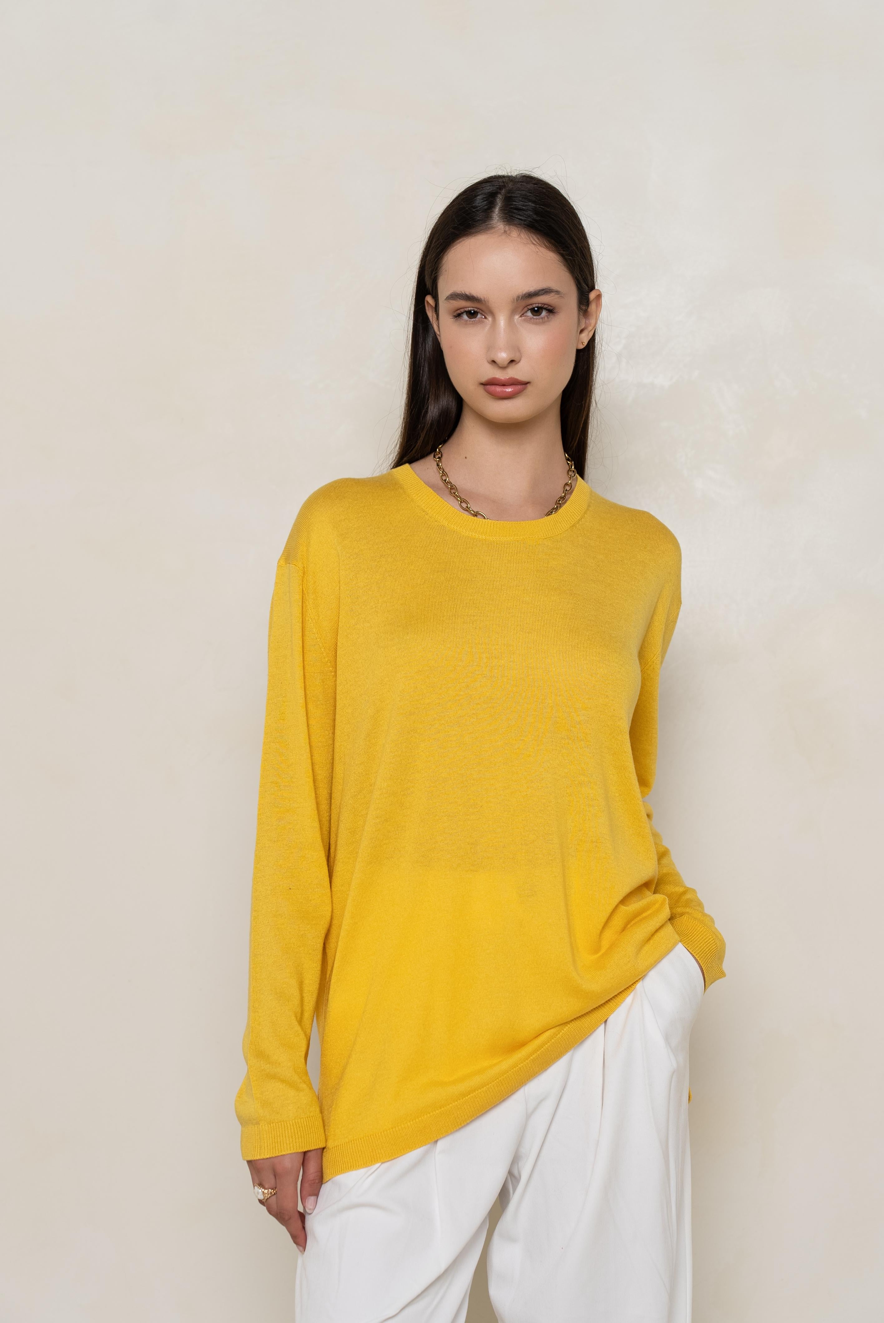 Pull col rond oversize en soie et cachemire