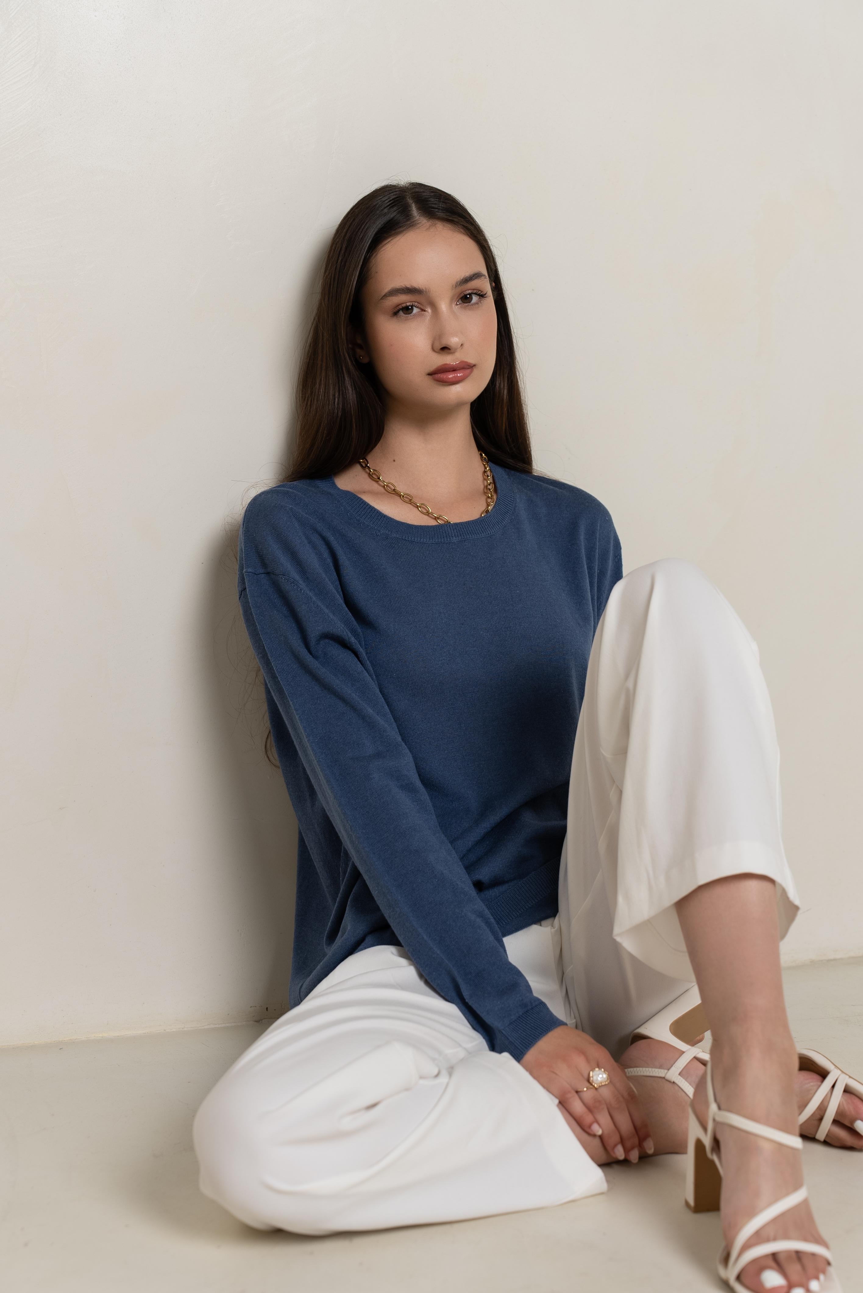 Pull col rond oversize en soie et cachemire
