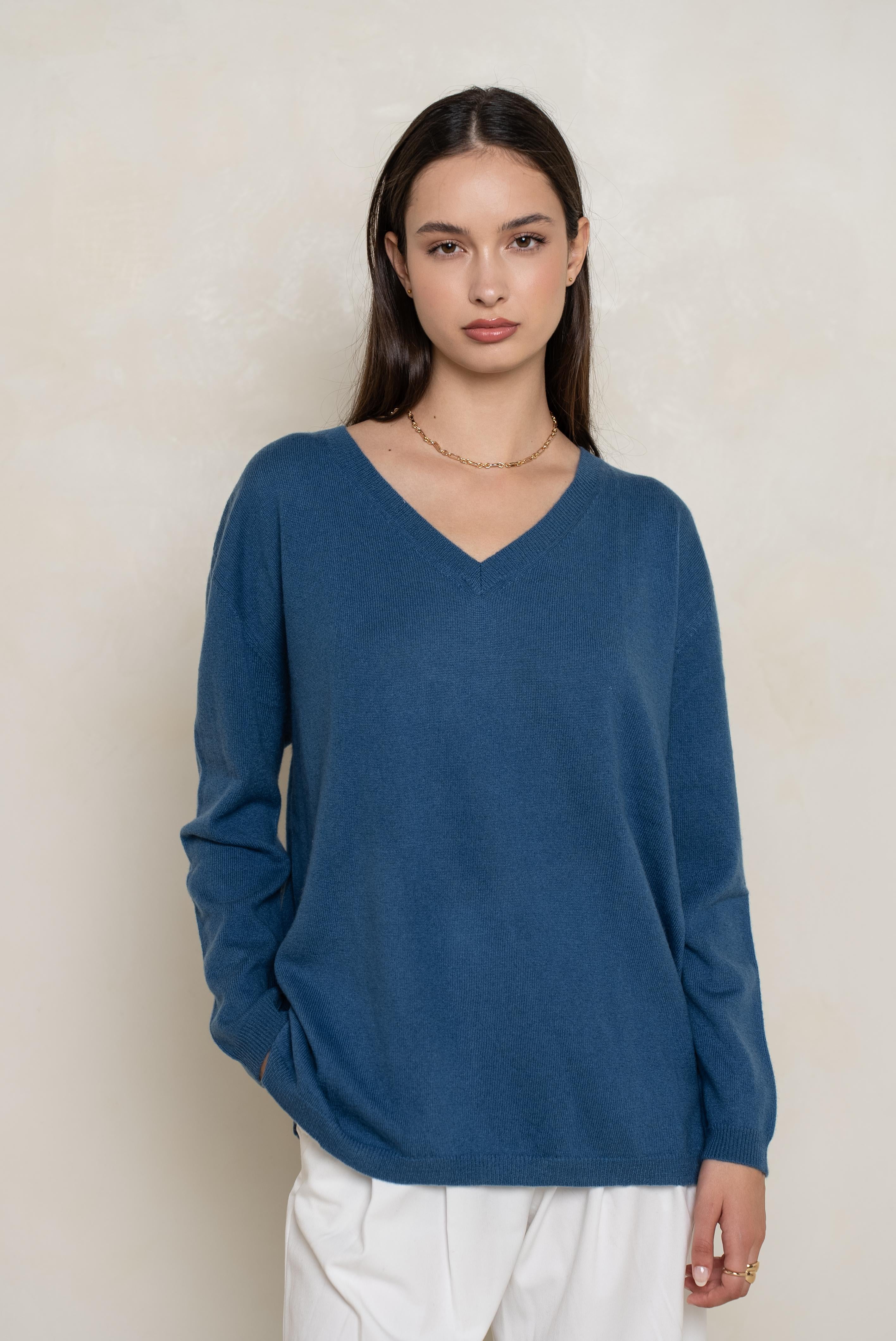 Pull V oversize en soie et cachemire