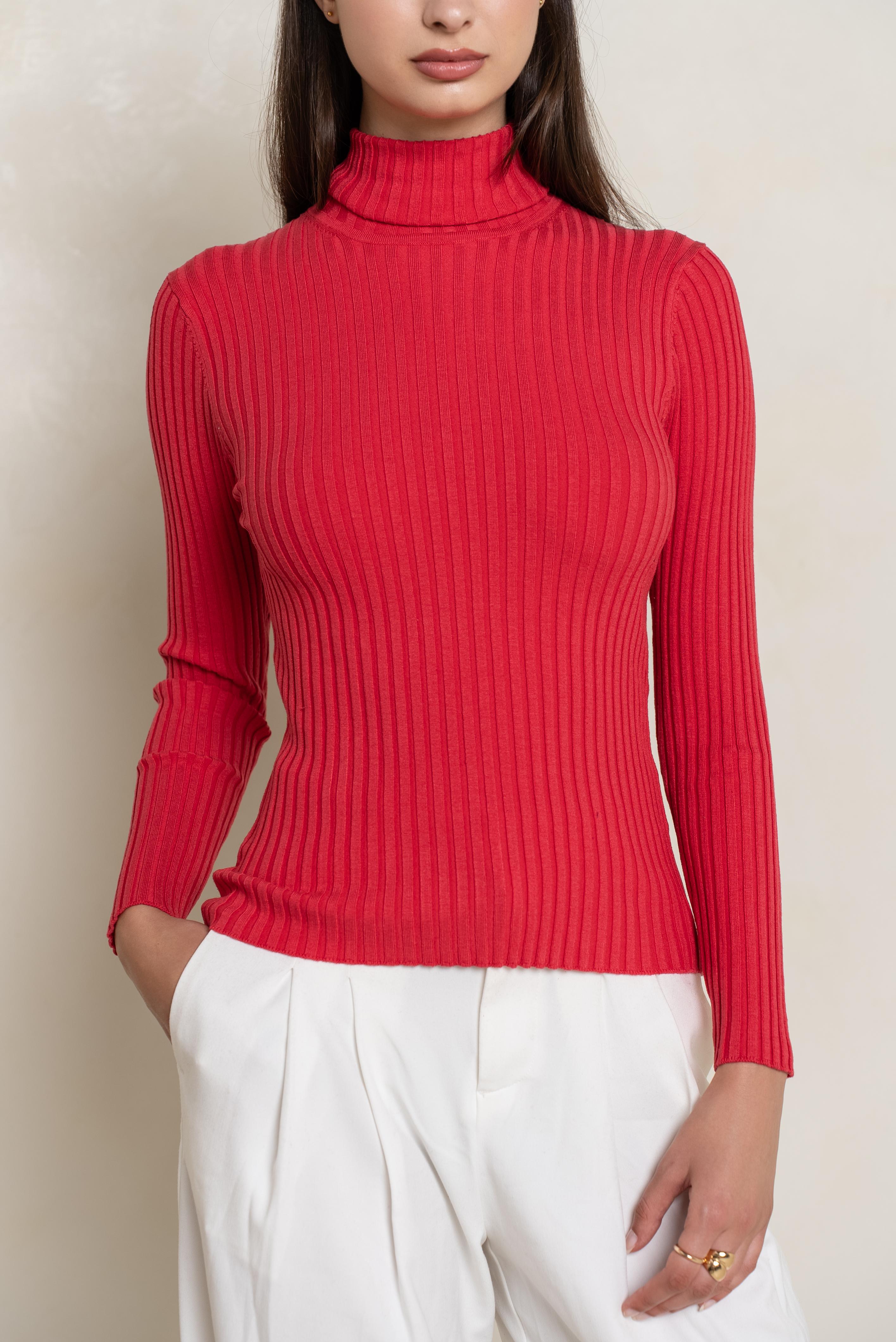 Pull col roulé côtelé en soie stretch