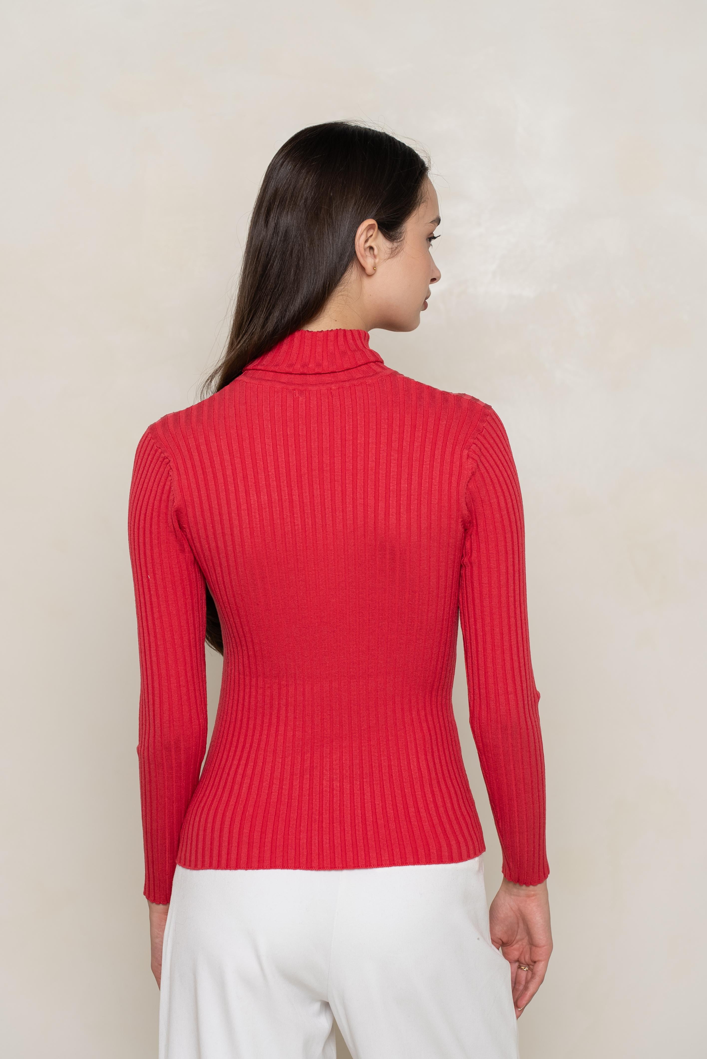 Pull col roulé côtelé en soie stretch