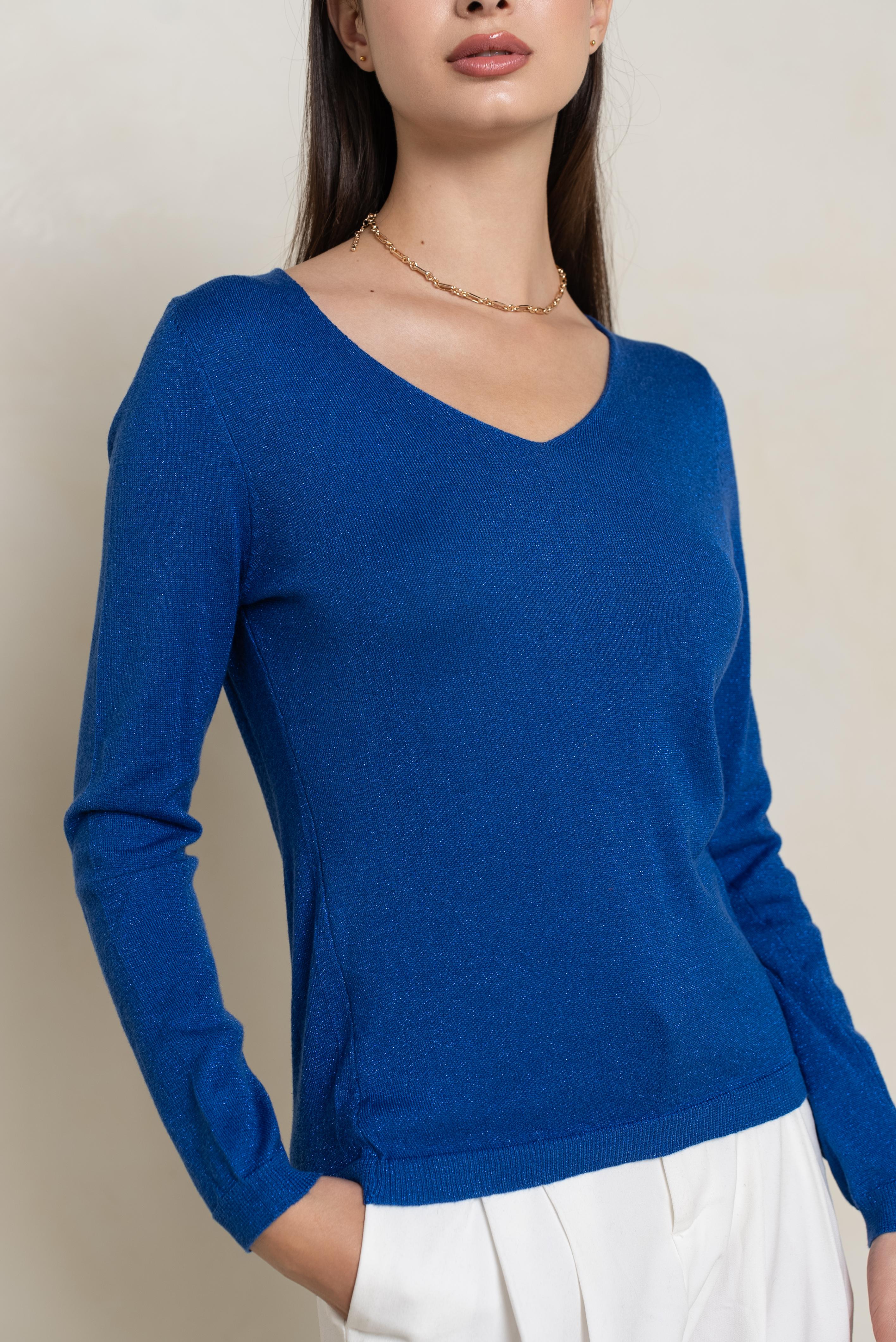 Pull col v lurex manches longues
