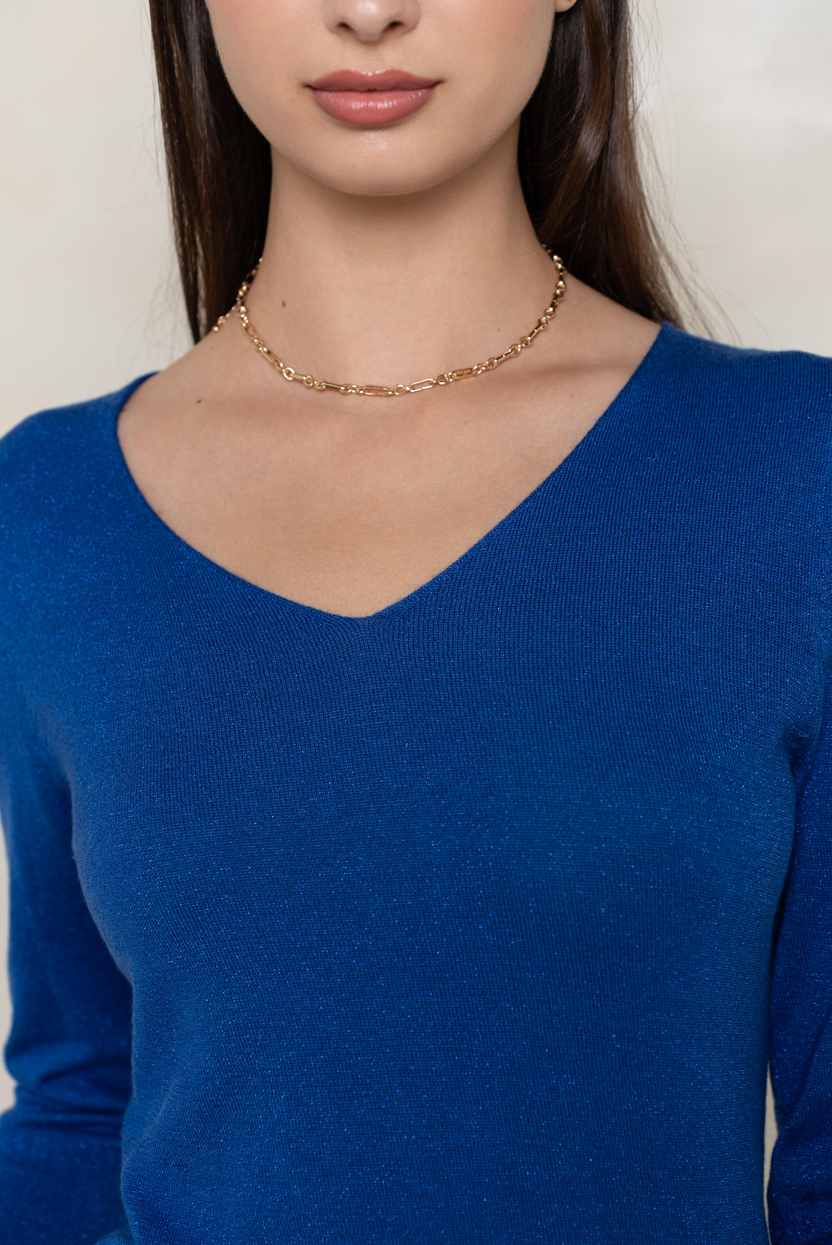 Pull col v lurex manches longues