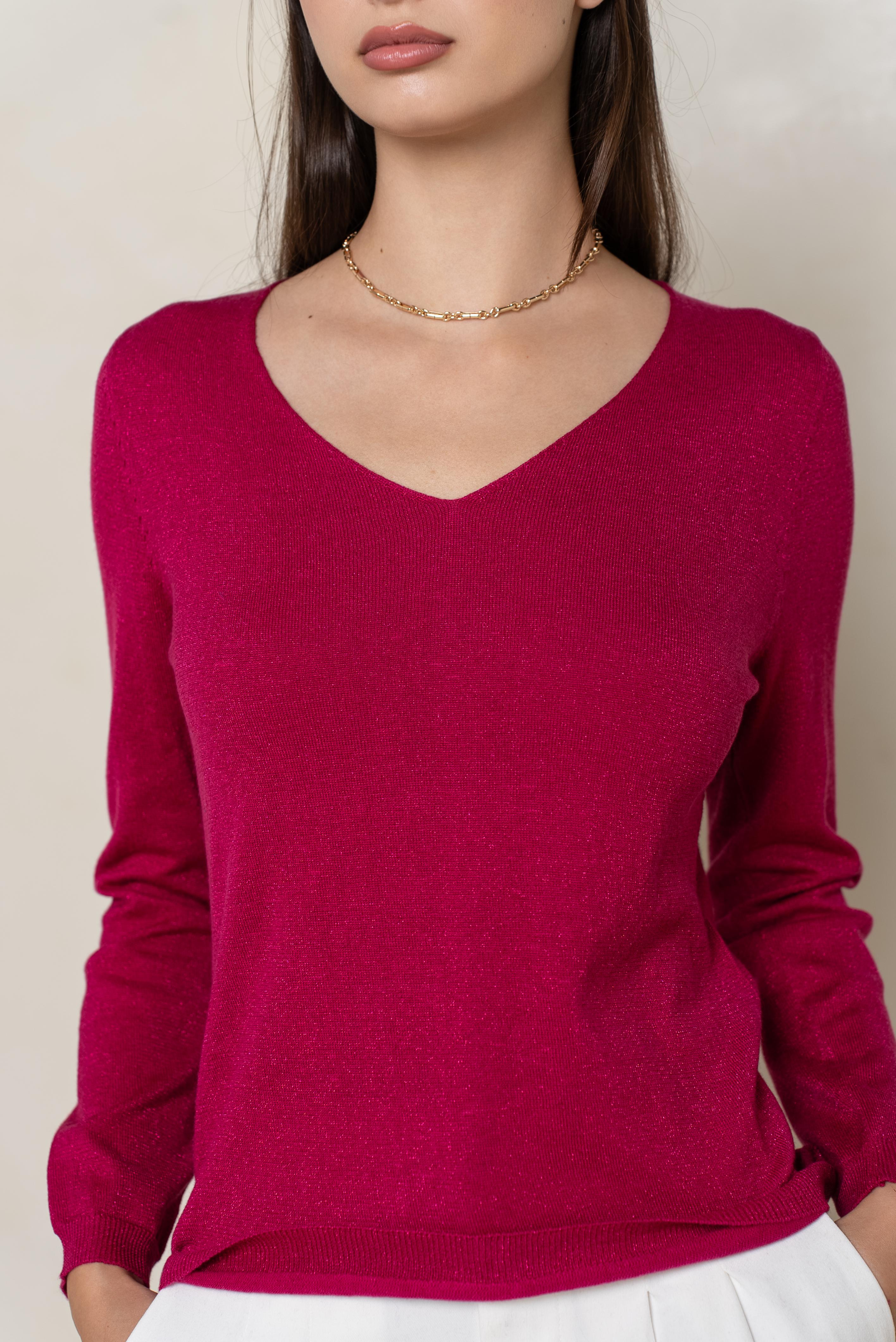 Pull col v lurex manches longues