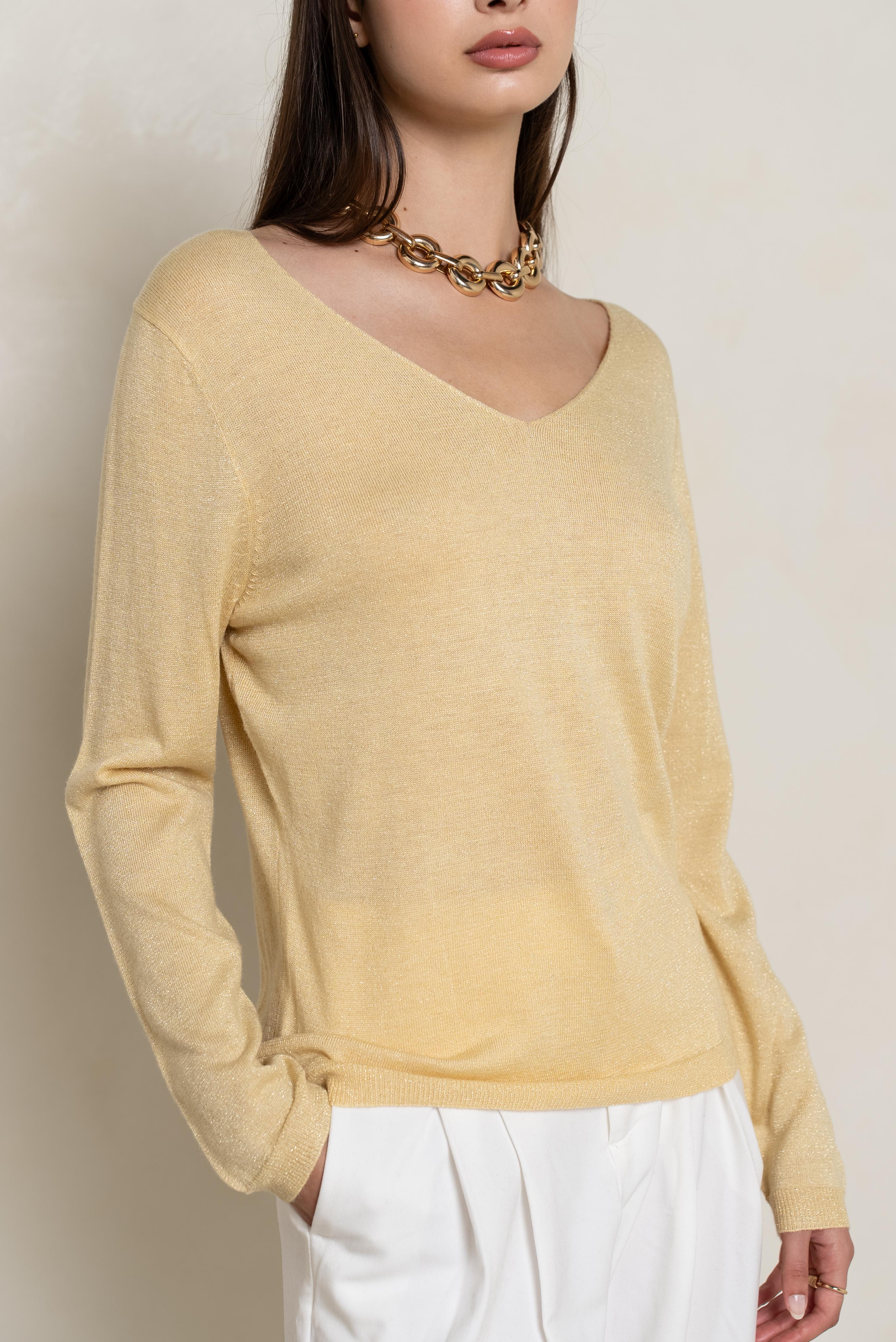 Pull col v lurex manches longues