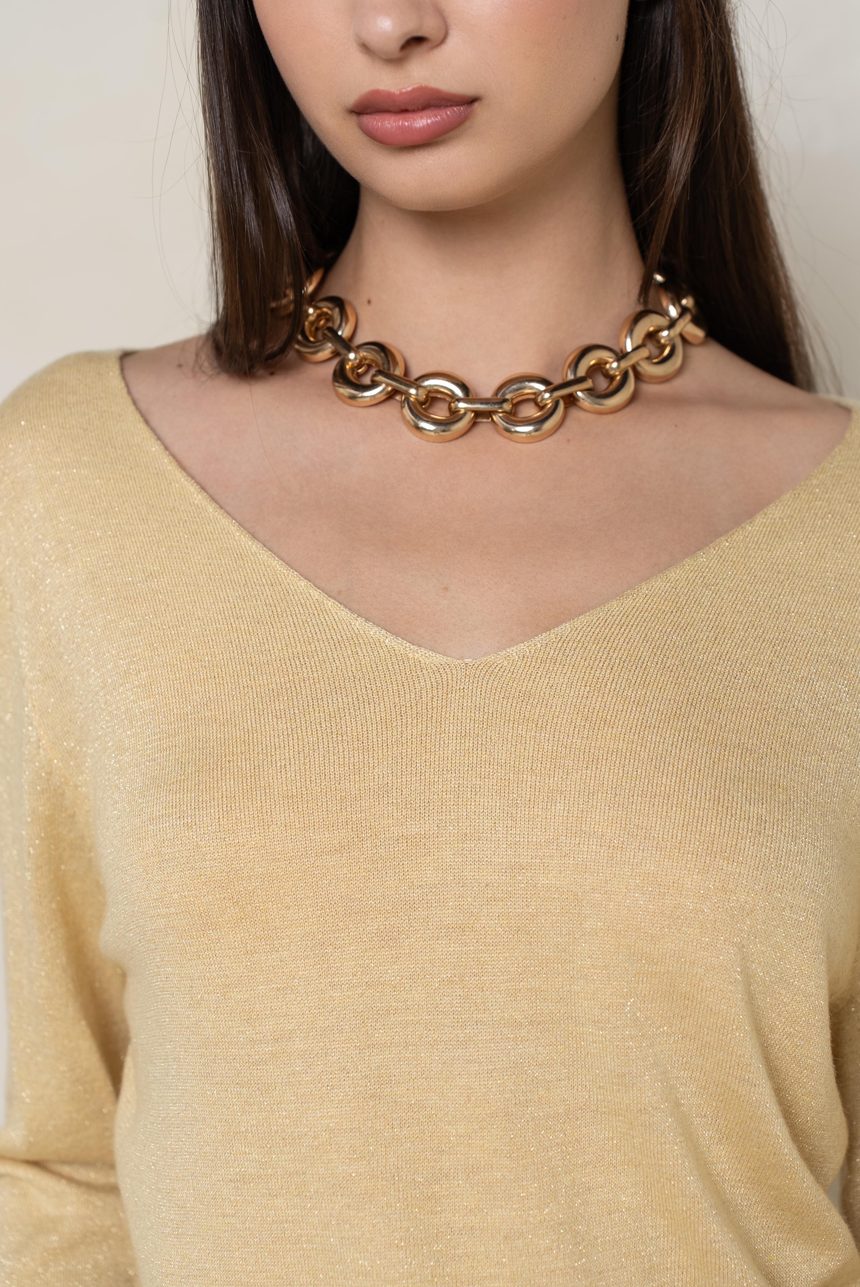 Pull col v lurex manches longues