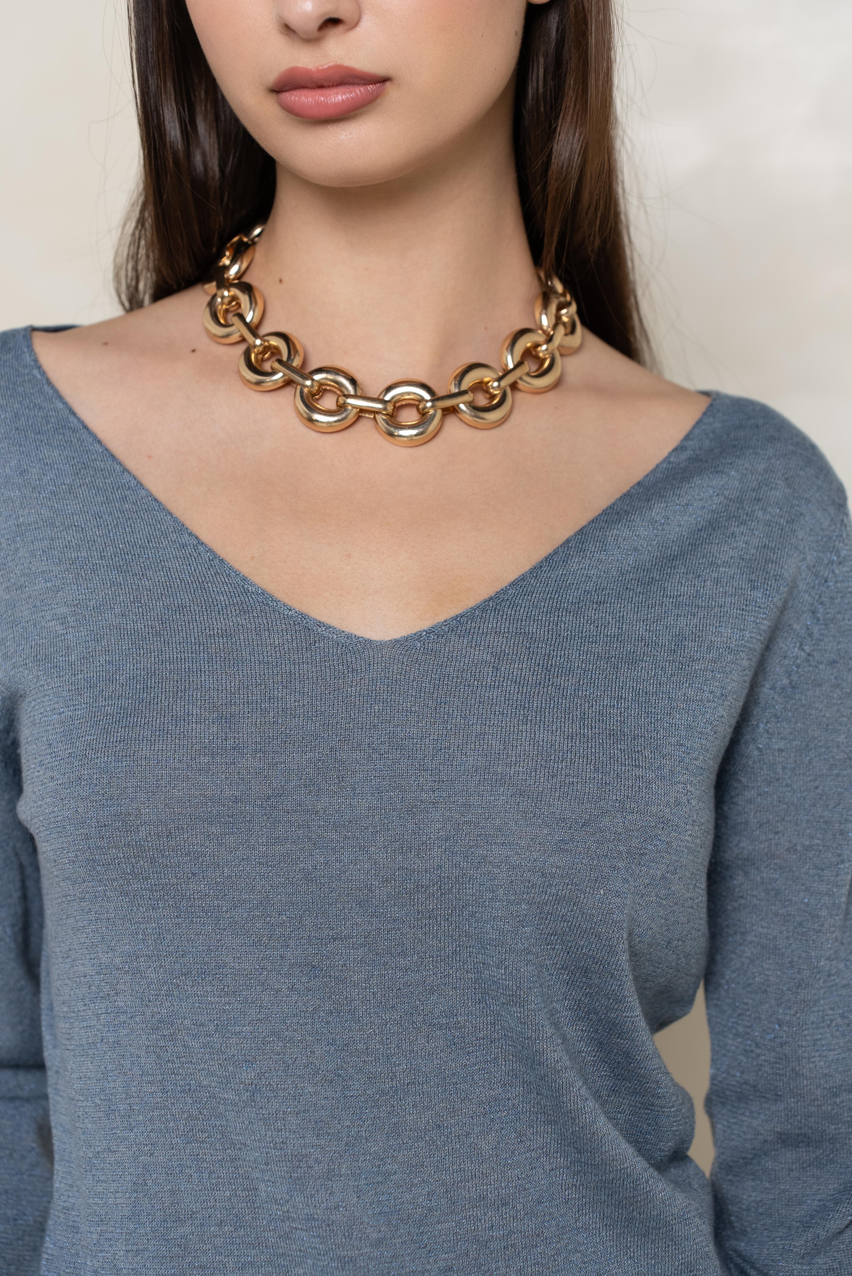 Pull col v lurex manches longues